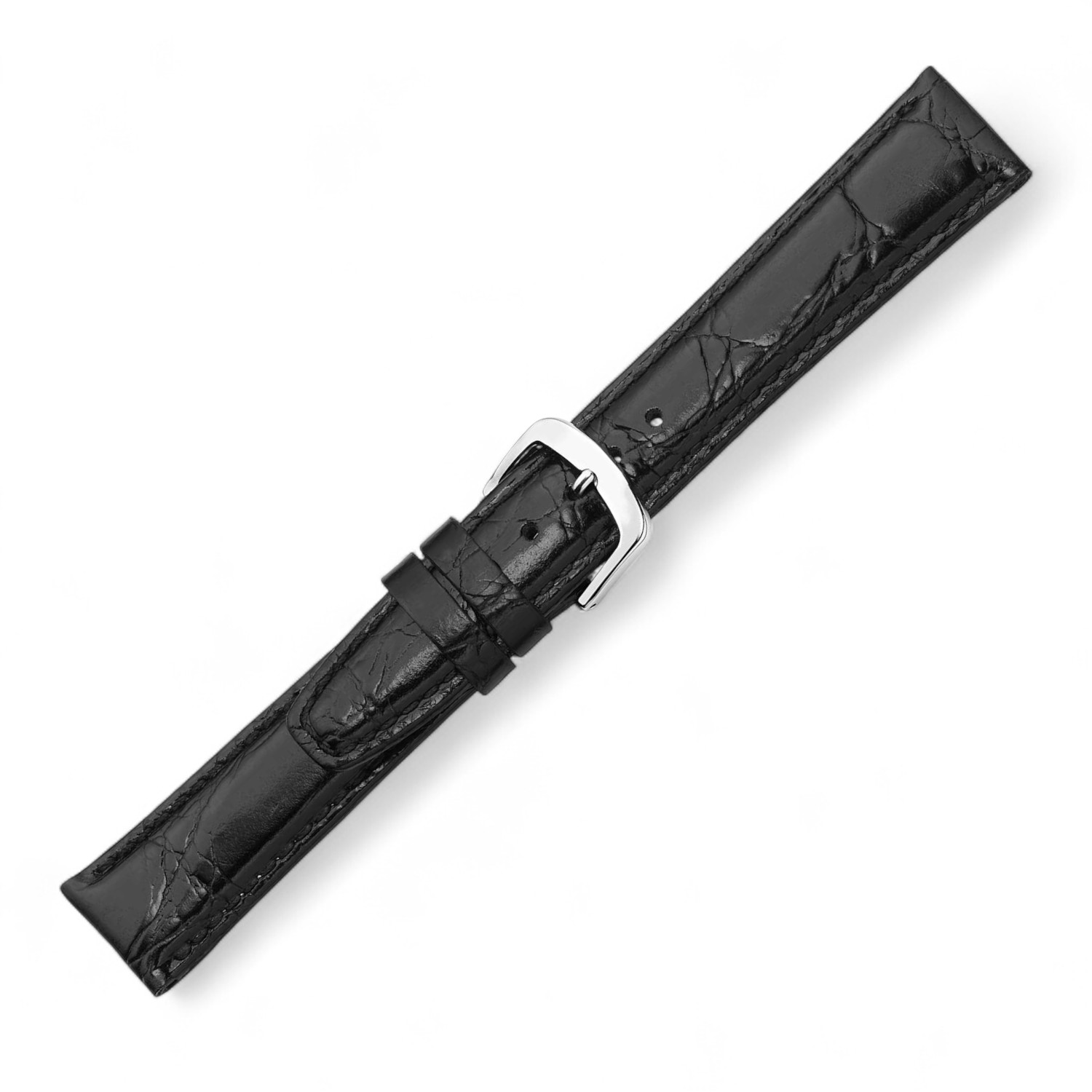 Schmidt Krokoprägung schwarzes Leder-Uhrenarmband für Damen, 14mm Anstoßbreite, 3mm dick