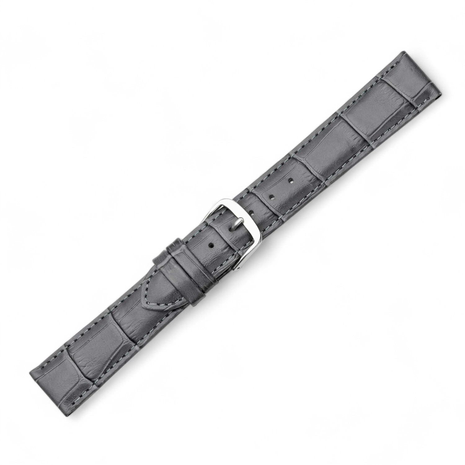 Louis.-Print Herren Uhrenarmband dunkelgrau aus Leder, 24mm breit, silberne Schließe, 3mm dick