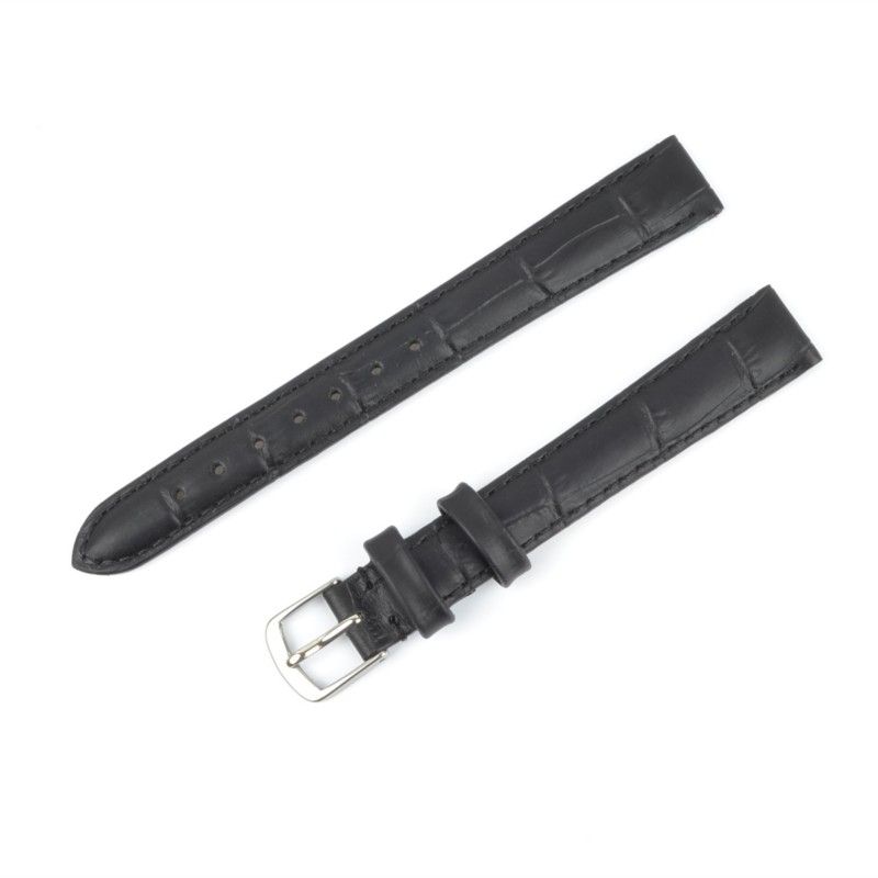 Schmidt Louis-Print Damen Uhrenarmband Leder Schwarz, Goldene Schließe 15mm