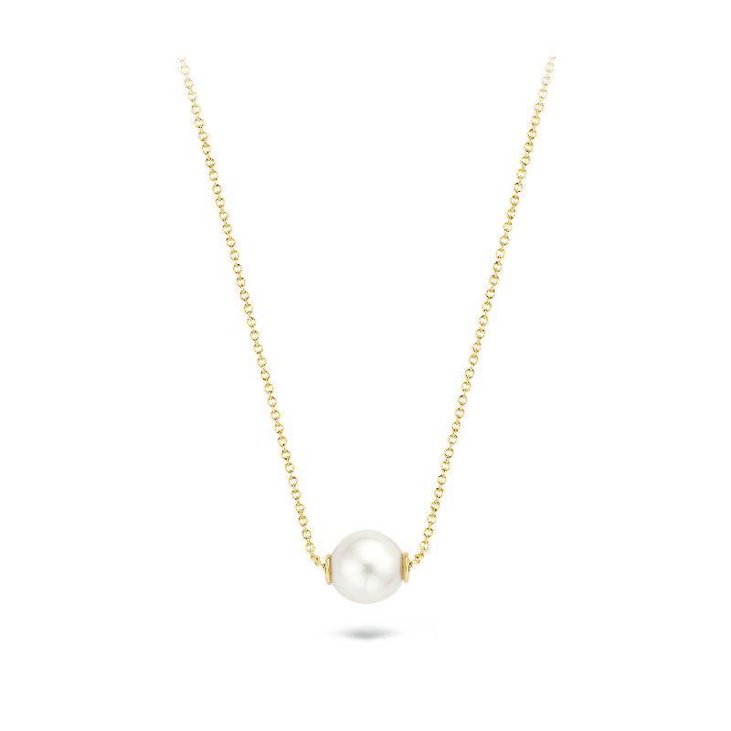 Blush Kette mit Perle 585er Gold – Damen Halskette 42 cm, goldfarben mit weißer 6 mm Perle