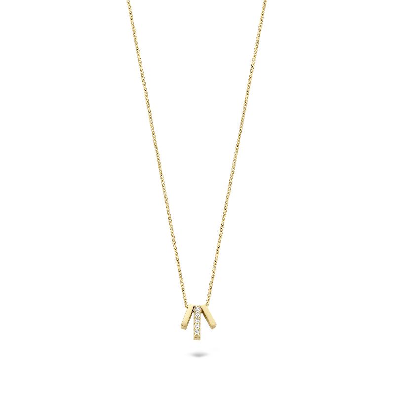 Blush Damen Kette 585 Gold mit Zirkonia Stabanhänger, 42cm, goldfarben, 7mm