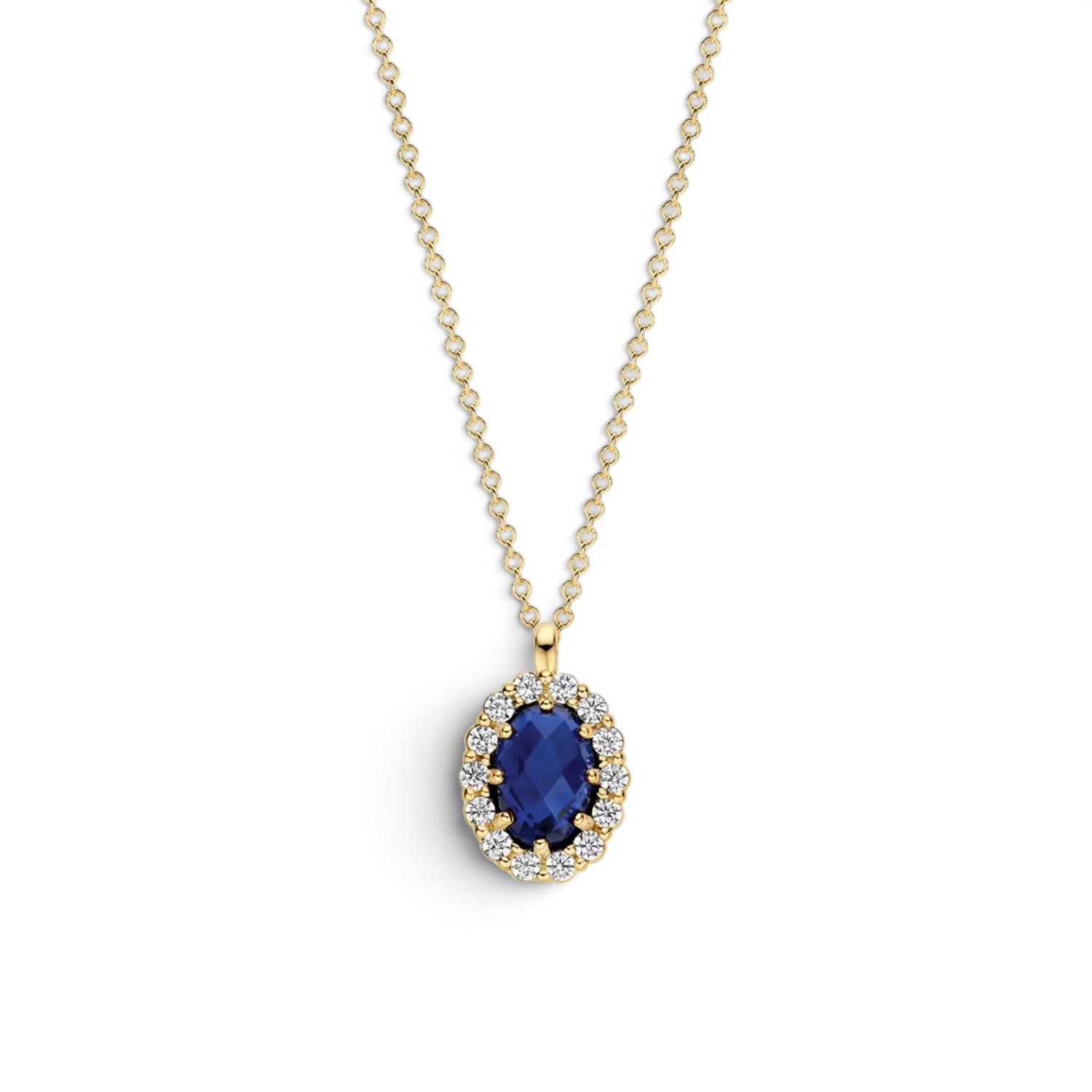 Blush Damen-Kette 585 Gold mit 14 Lab Grown Diamanten 0,13 ct und blauem Saphir