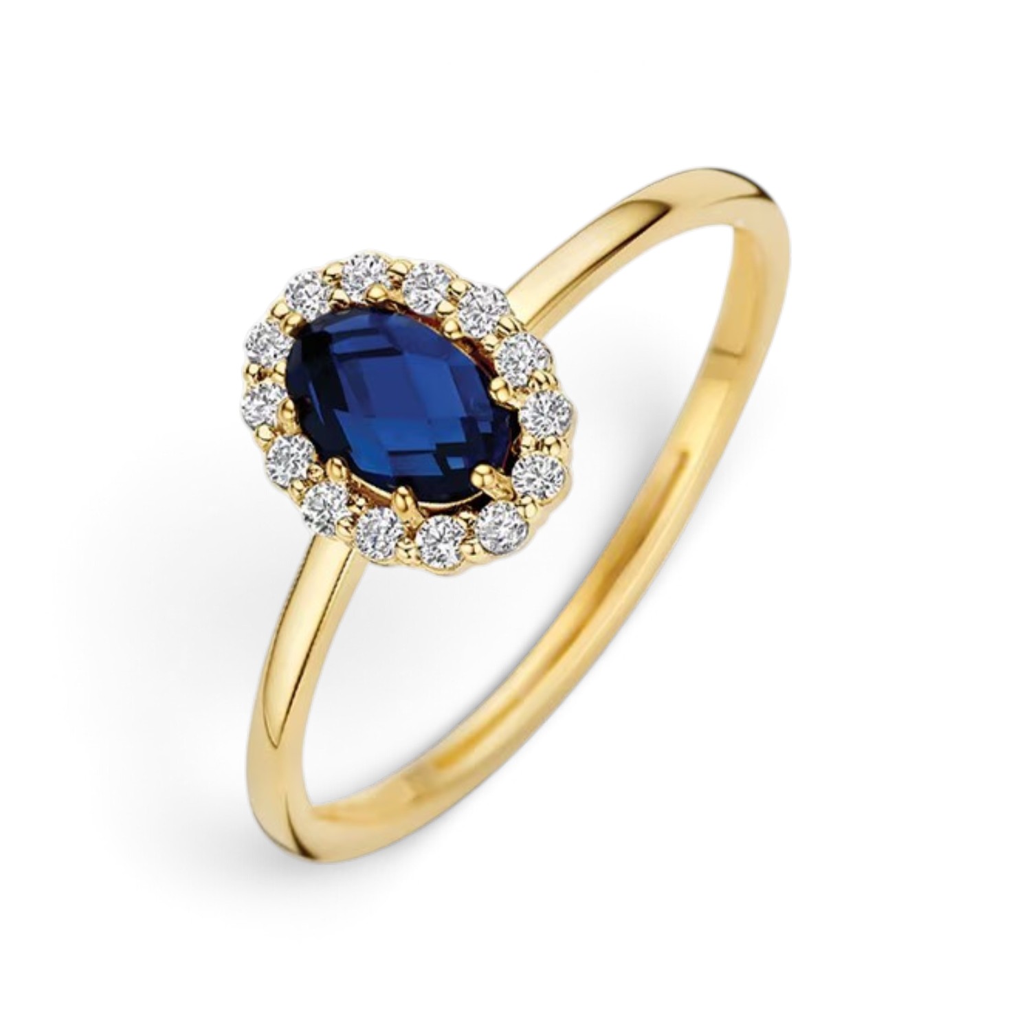 Blush Damenring 585 Gold mit 14 Lab Grown Diamanten 0,13 ct und blauem Saphir, Brillantschliff