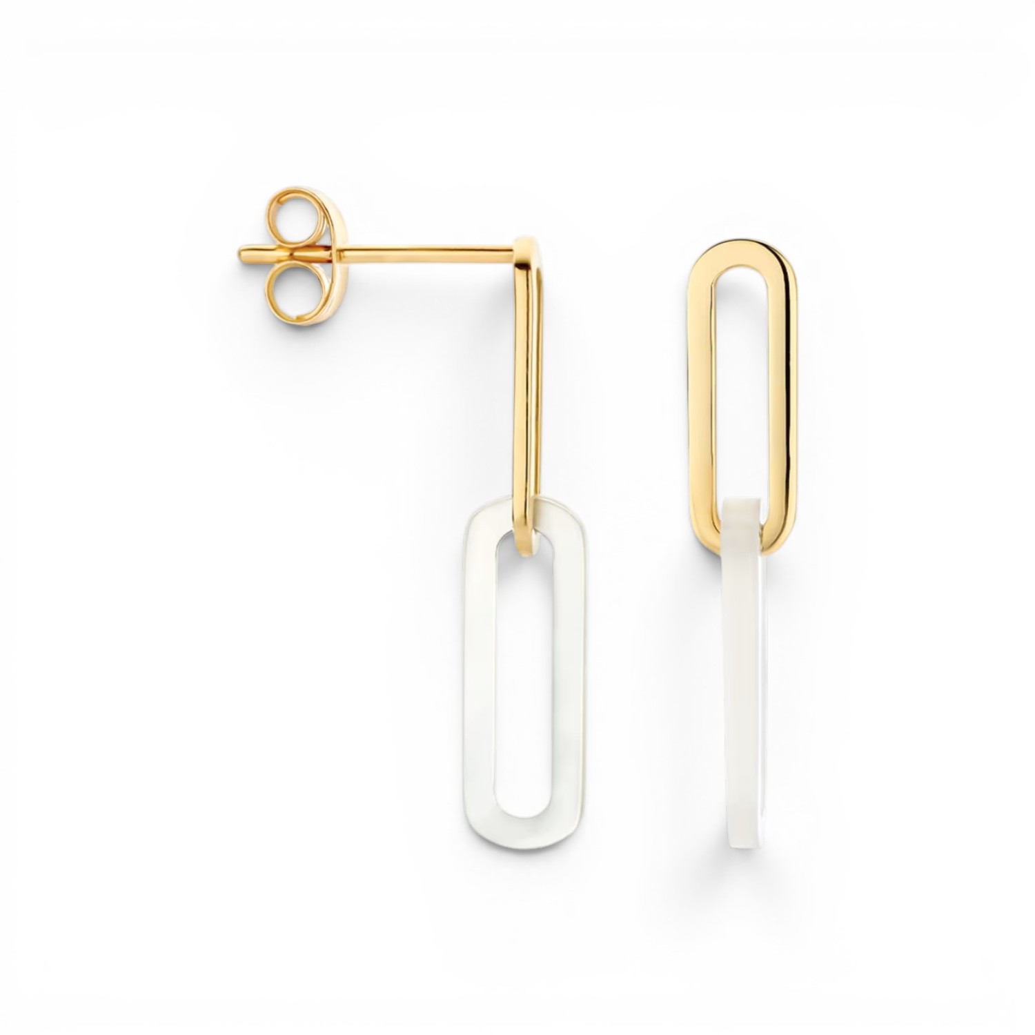 Blush Ohrringe 585er Gelbgold mit Perlmutt für Damen, 22mm Ohrschmuck in Gold und Weiß