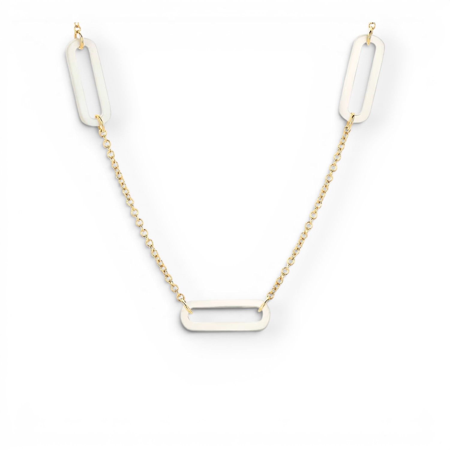 Blush Ankergliedkette 585 Gelbgold mit Perlmutt für Damen, 42 cm lange Kette in goldfarben und weiß