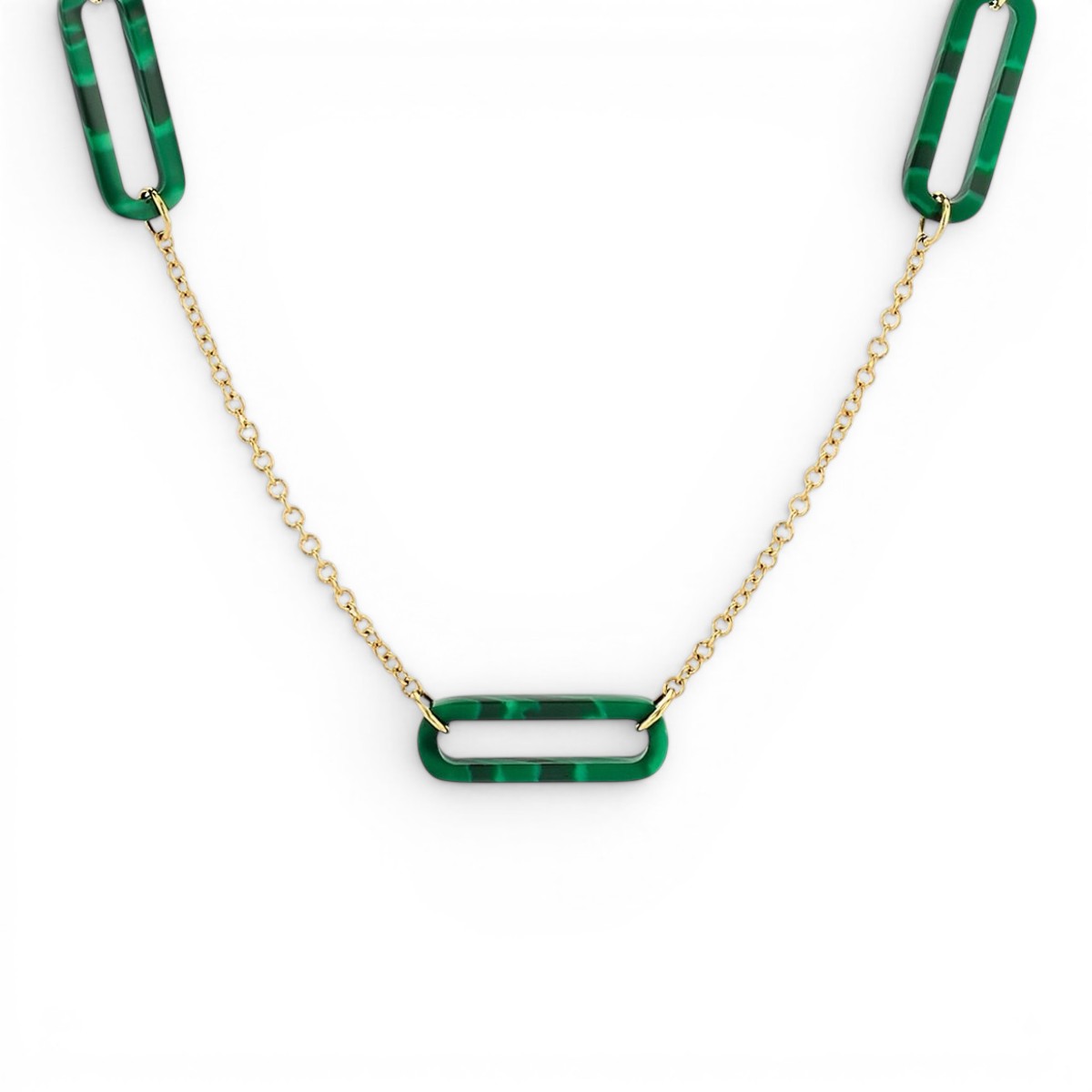 Blush Damen Kette 42 cm mit goldfarbenen und grünen Kettengliedern aus 585 Gold