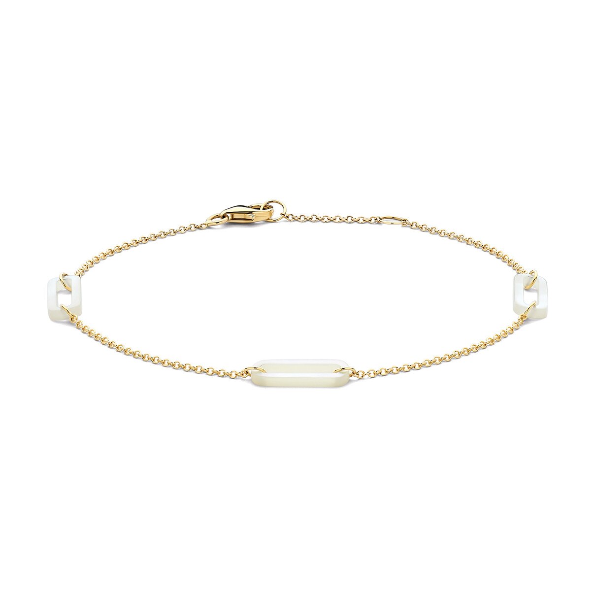 Blush Damen Armband aus 585 Gold mit Perlmutt-Kettengliedern, 16/17,5 cm, gold-weiß