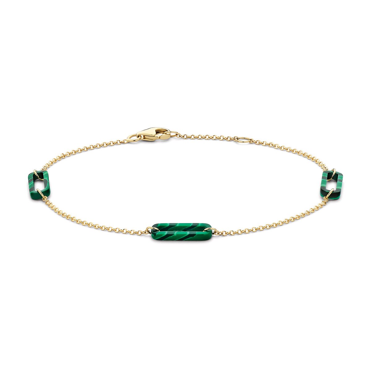 Blush Damen Armband mit goldfarbenen und grünen Kettengliedern, 585 Gold, 16/17,5 cm Armschmuck