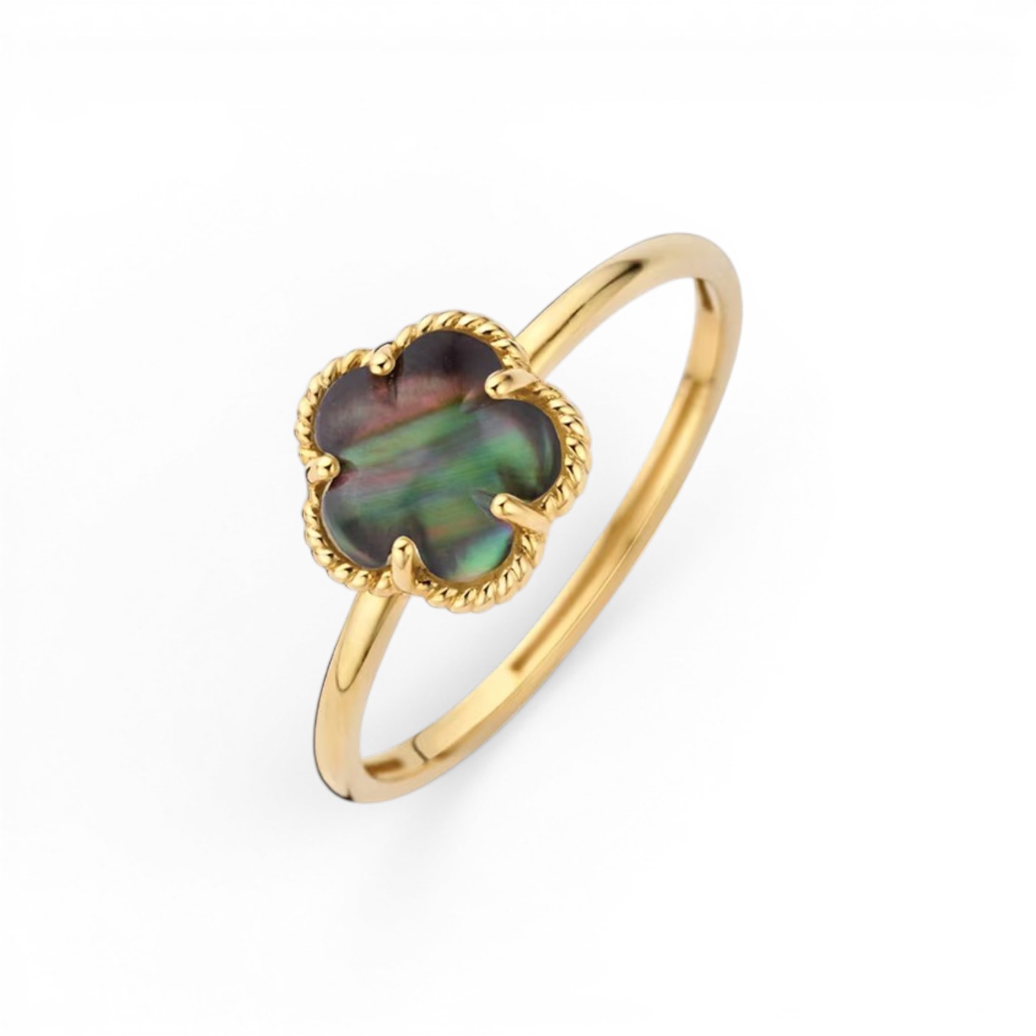Blush Damenring aus 585 Gold mit dunklem Perlmutt, eleganter goldfarbener Schmuck, Ringgröße 54
