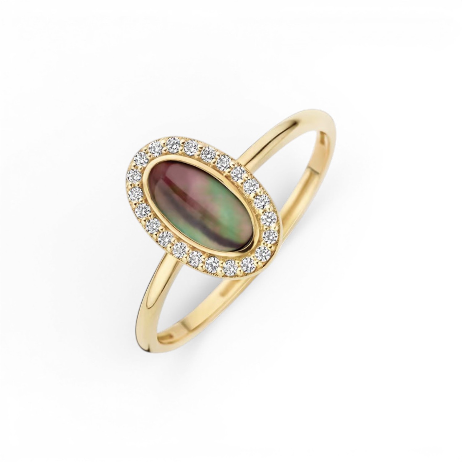 Blush Damennring 585 Gold mit Zirkonia und dunklem Perlmutt, Ringgröße 54, eleganter Schmuck