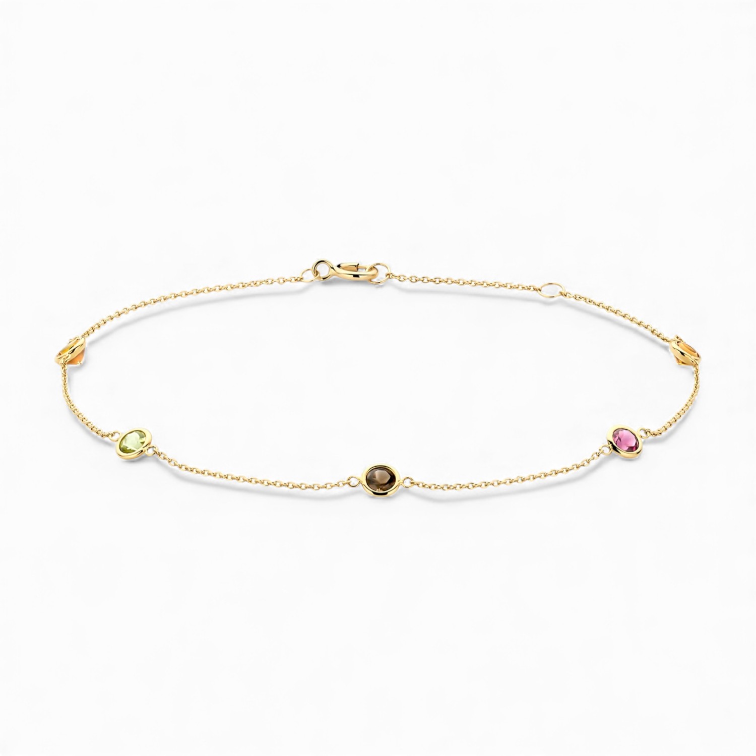 Blush Damen Armband 585 Gold mit Citrin, Rauchquarz, Rhodolith & Peridot, 18cm, bunt und elegant