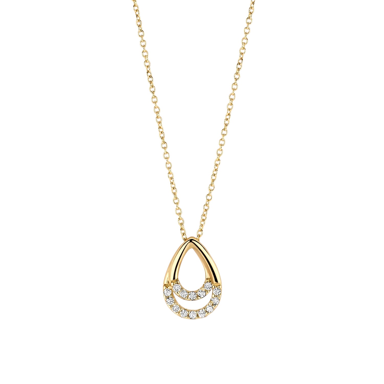 Blush Damen Kette mit goldfarbenem Tropfen-Anhänger aus 585 Gold und Zirkonia, 42 cm lang