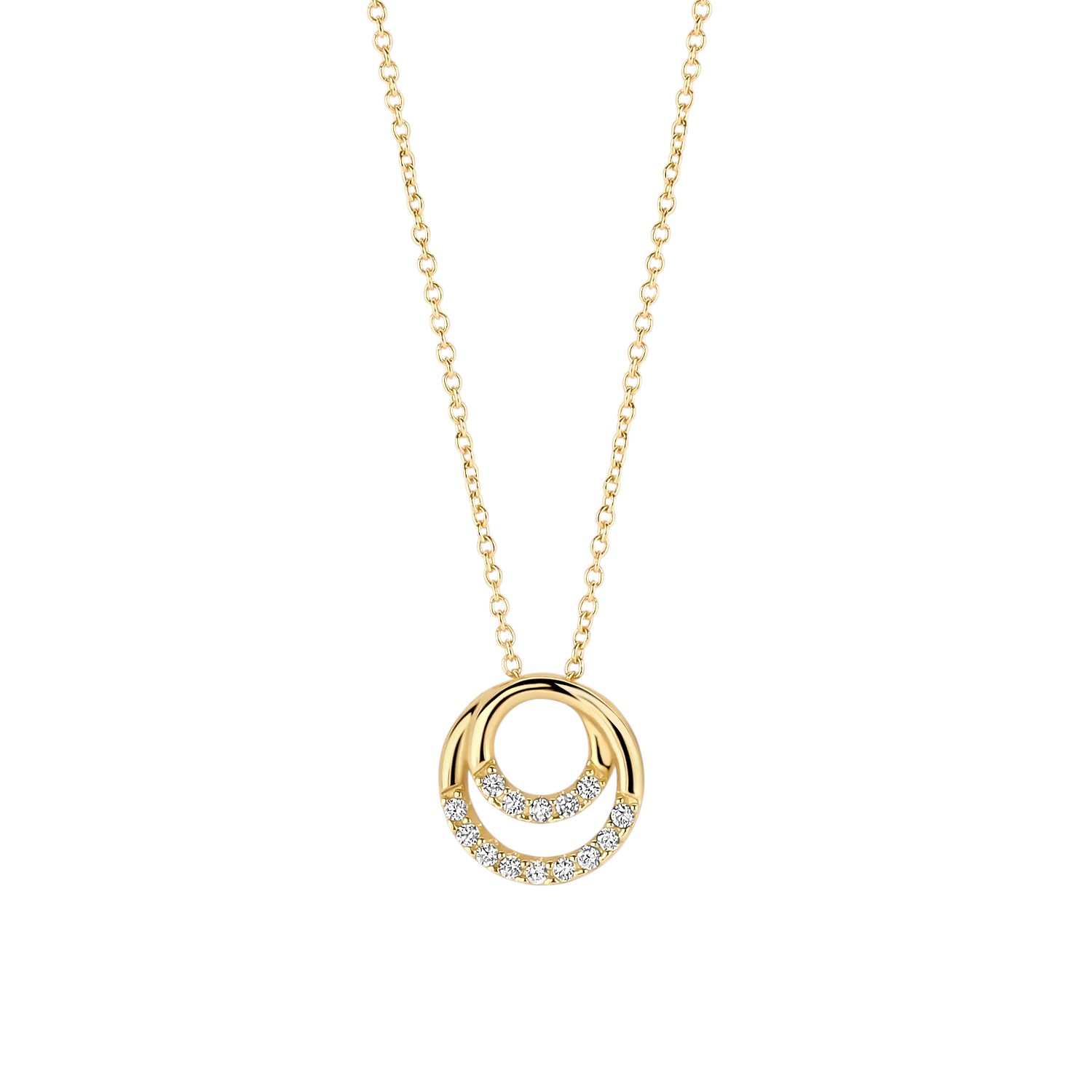 Blush Damen Kette mit 9mm goldfarbenem 585 Gold Anhänger und Zirkonia, 42cm lang