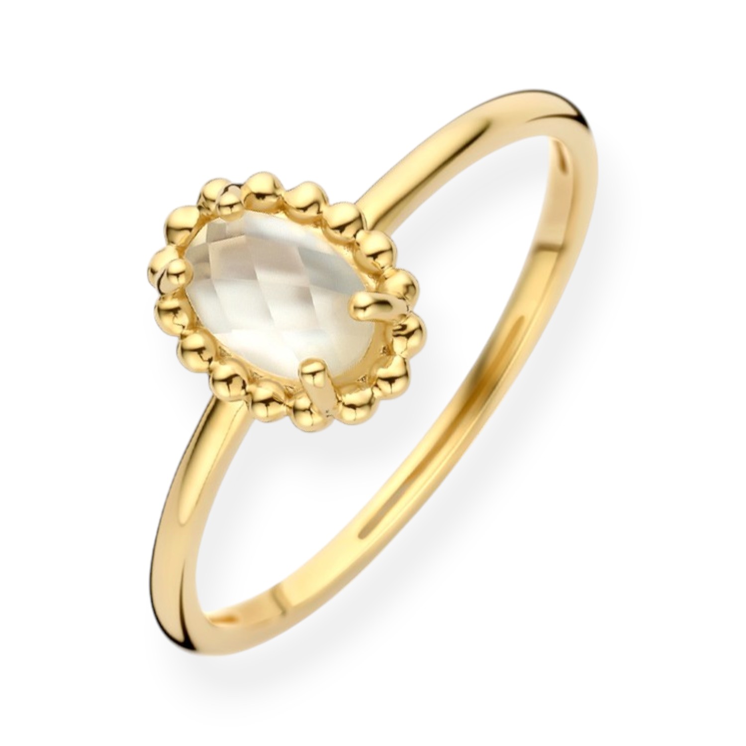 Blush Damenring 585 Gold, Bergkristall & Perlmutt, Ringgröße 54, 8,7mm breit