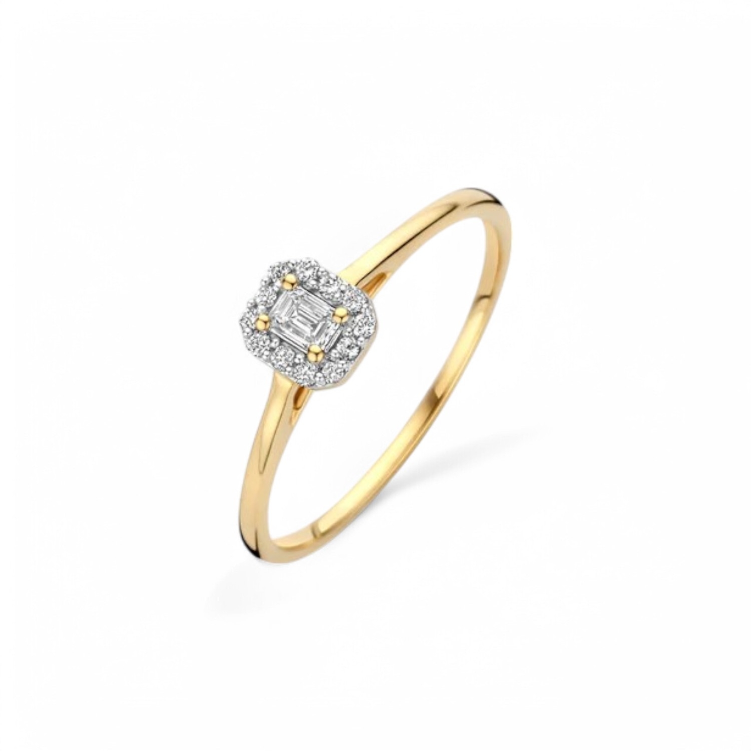 Blush Labor Diamantring Damen 585 Gold 13 Wesselton Diamanten 0,07ct & 0,10ct Verlobung rechteckig Größe 52