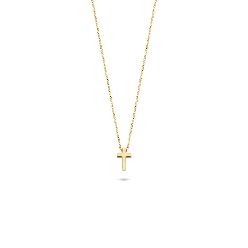 Blush Damen Kette mit goldfarbenem Kreuzanhänger aus 585 Gold, 42 cm lang, eleganter Schmuck für jeden Anlass