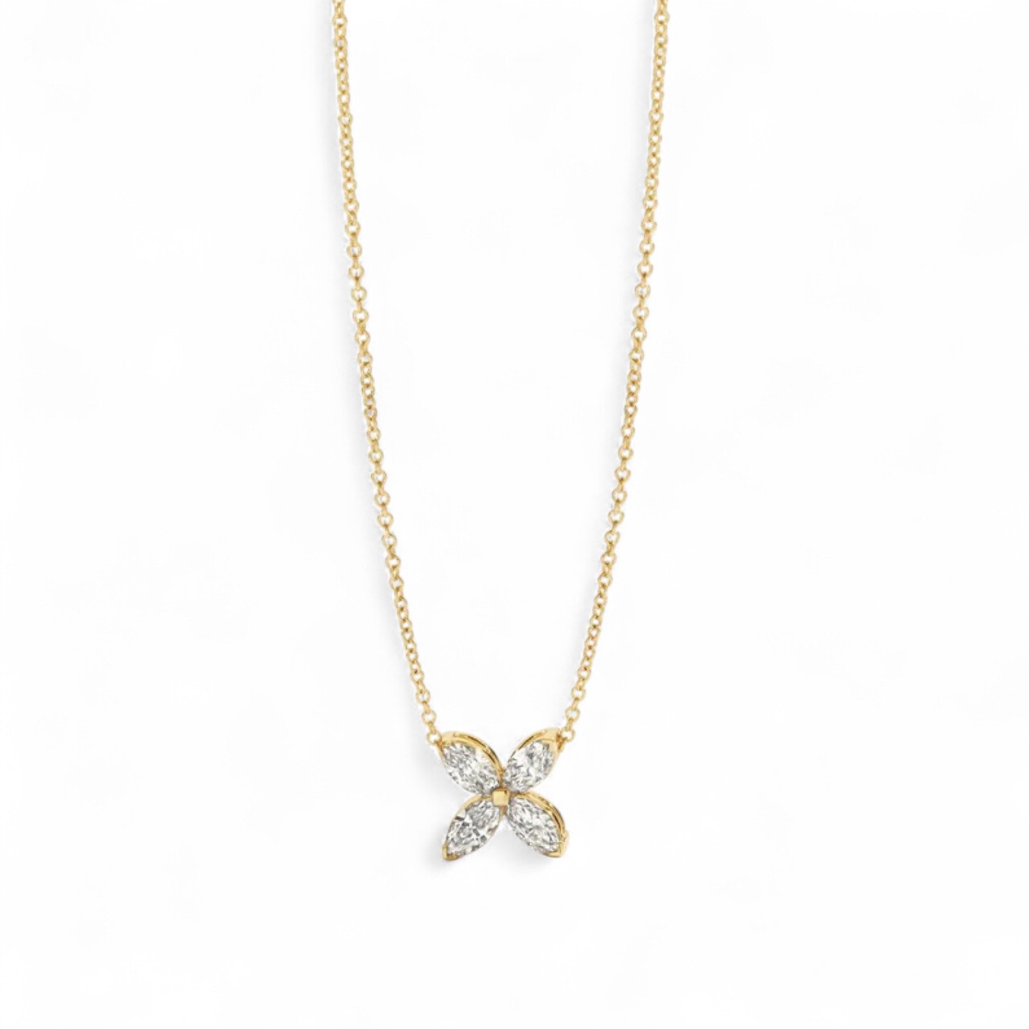 Blush Kette Blumenform mit 4 Labor Diamanten, 0,40ct, 585 Gold, 42cm, Damen Schmuck in Goldfarben