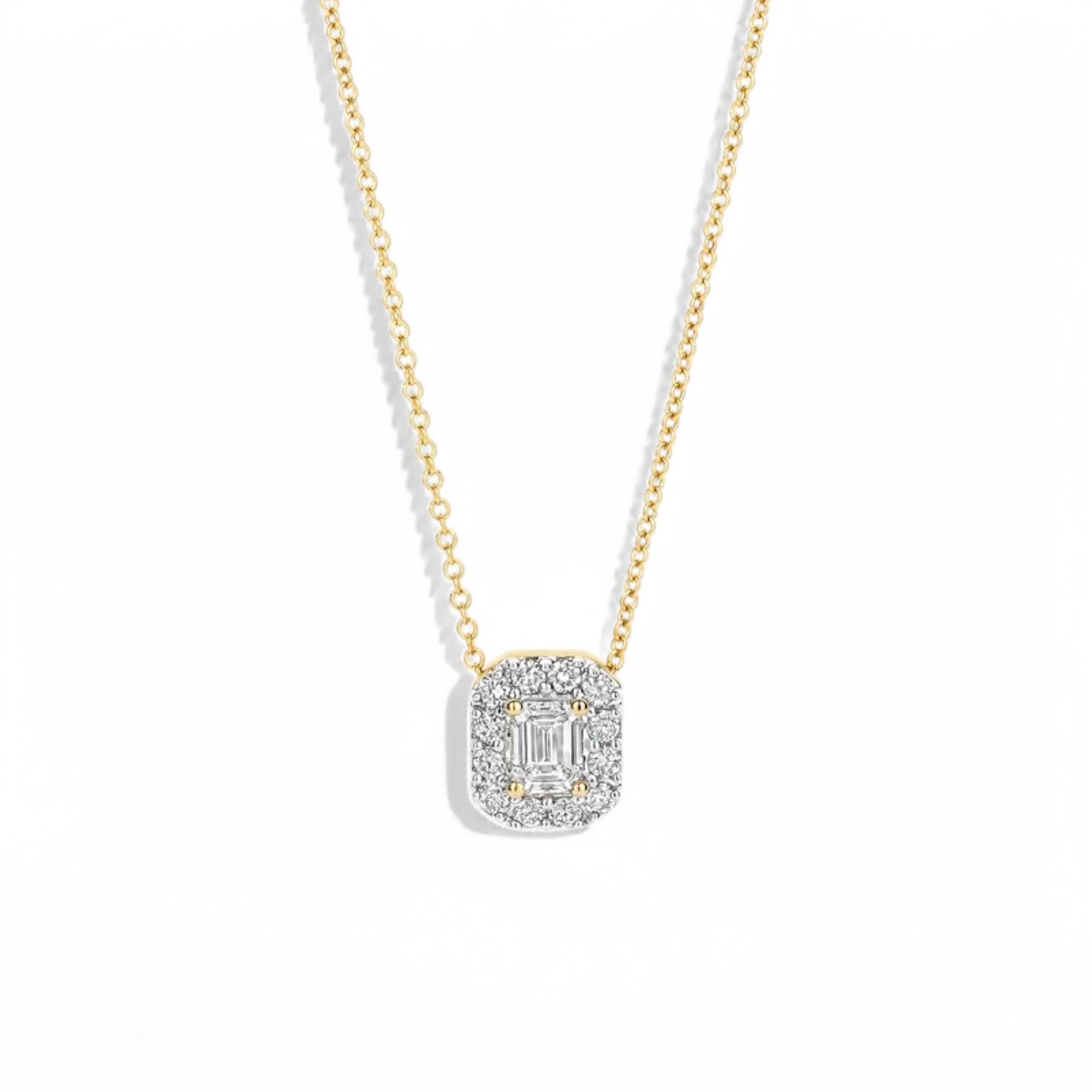 Blush Labordiamanten Halskette Damen, goldfarben, rechteckiger Anhänger, 42cm, 0.40ct, 585 Gold