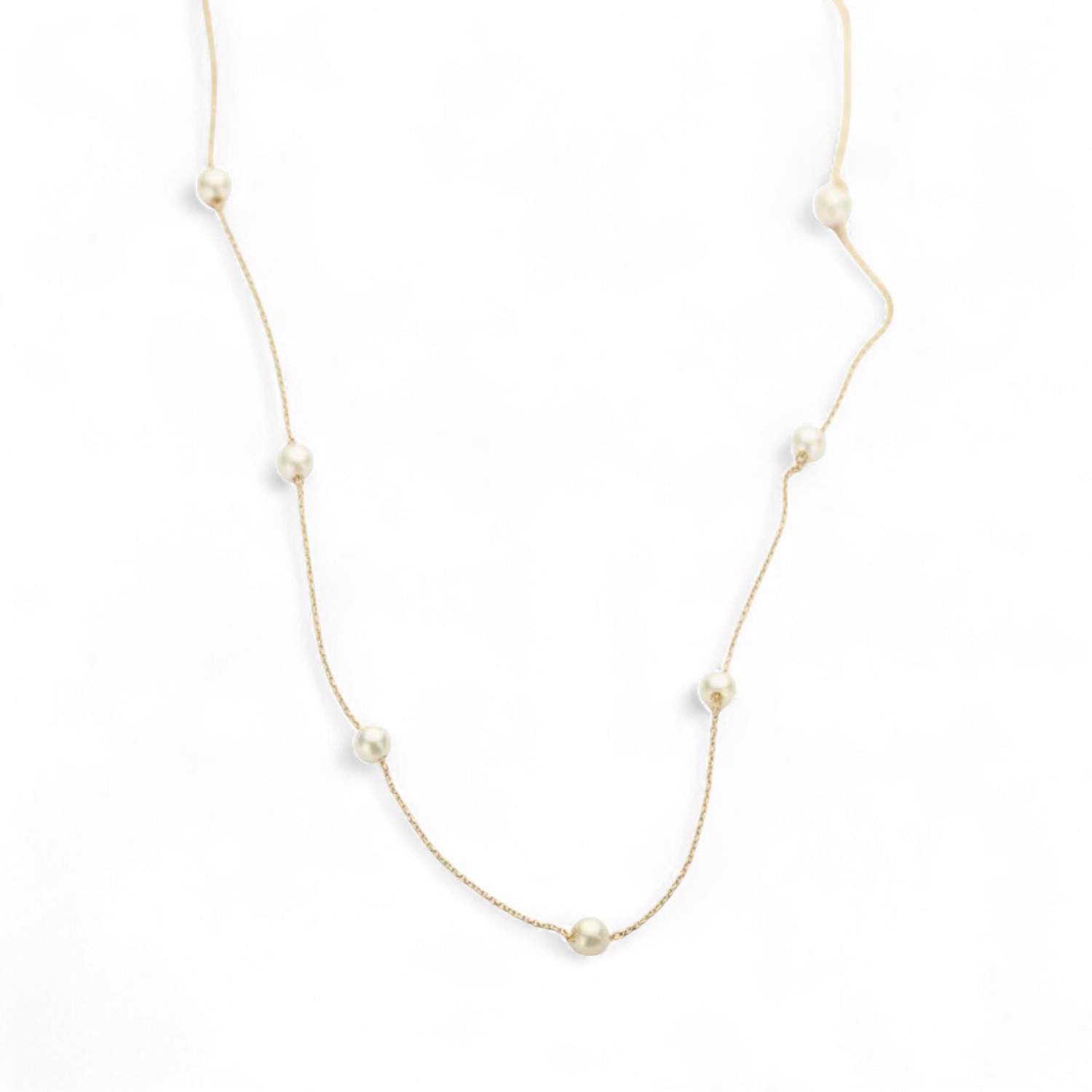 Blush Perlenkette Damen 585 Gold goldfarben mit weißen Perlen 4,2 mm, Länge 38–42 cm