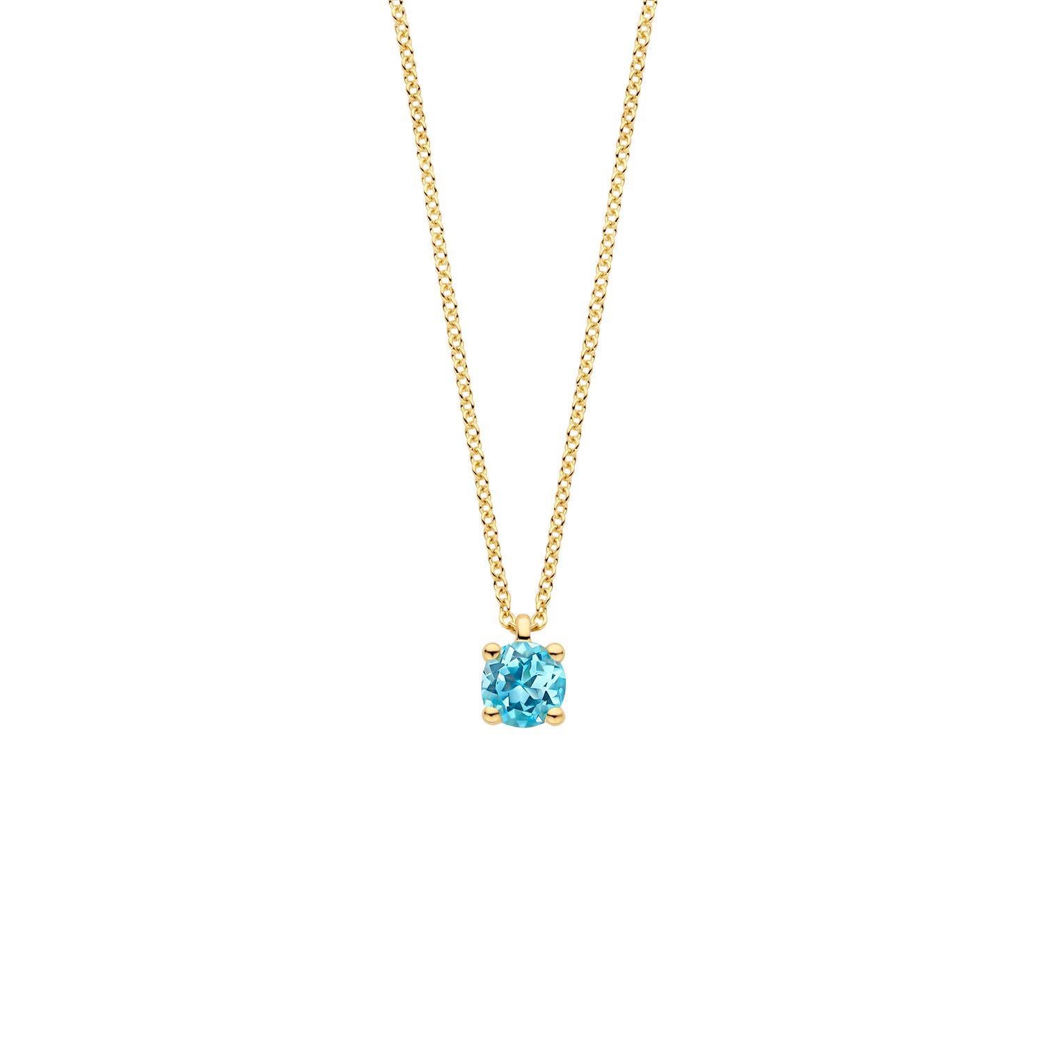 Blush Damen Kette 42cm aus 585 Gold mit blauem Topas, Geburtsstein März