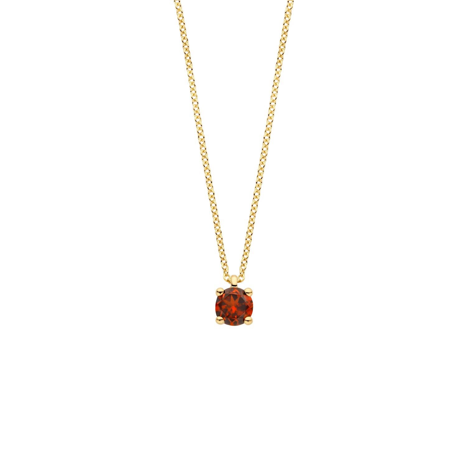 Blush Damen Kette mit Granat und 585 Gold, 42cm, goldfarben mit rotem Stein, Geburtsstein Januar