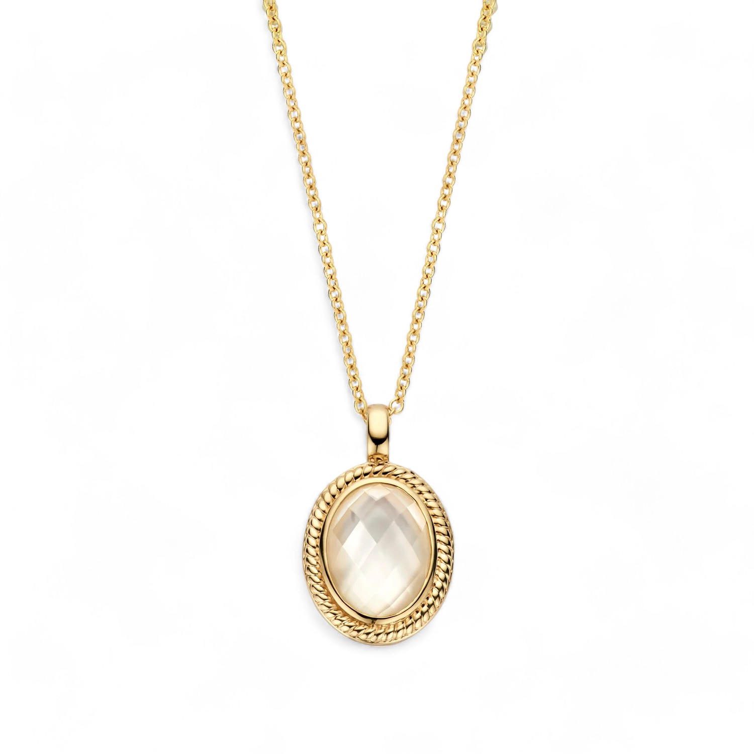 Blush Damen Kette aus 585 Gold mit Perlmutt und Quarz, 42 cm lang, elegantes Schmuckstück für jeden Anlass