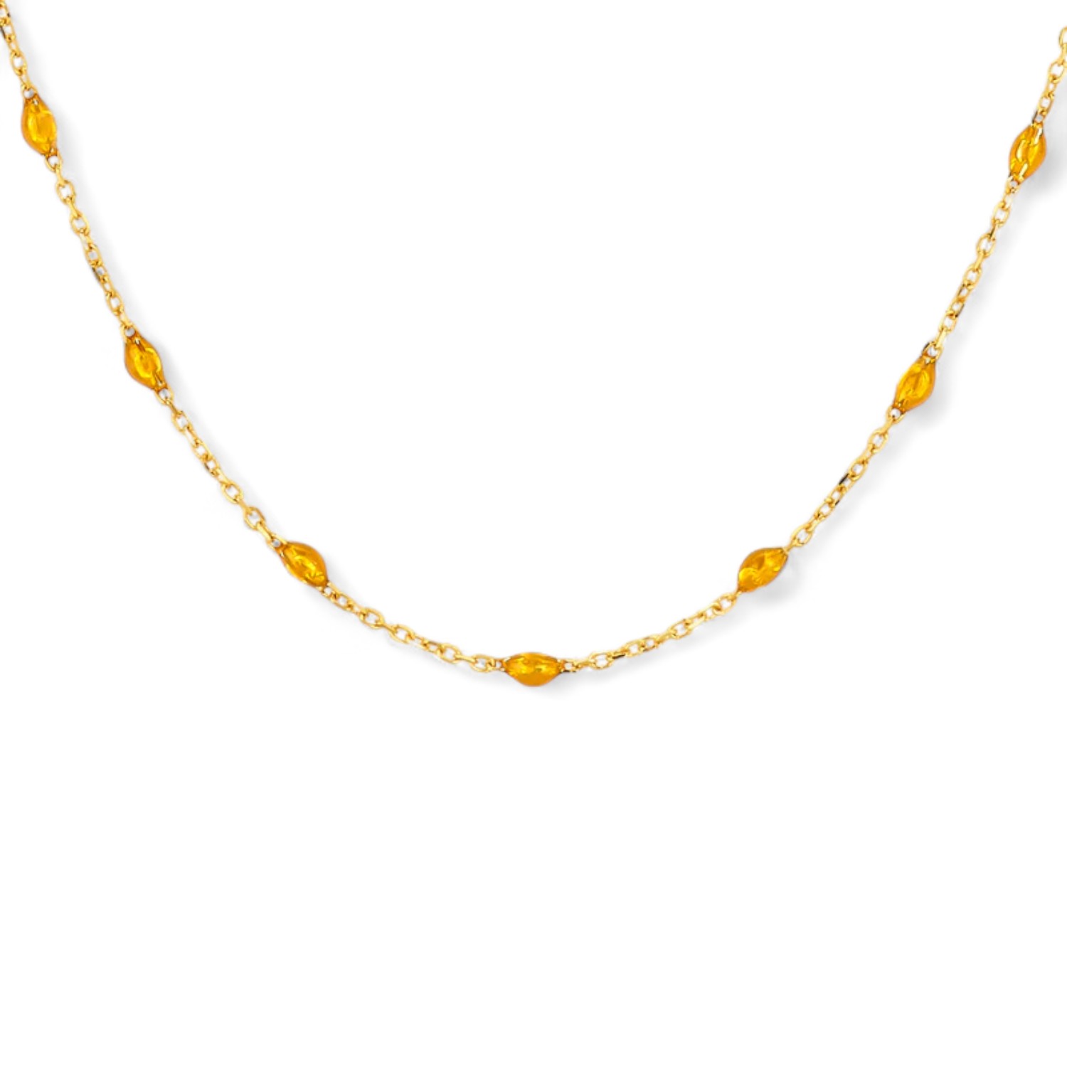 Blush Damen Kette aus 585 Gelbgold mit Karamell Kunstharz, 39+3 cm, gold-orange, elegant und modern