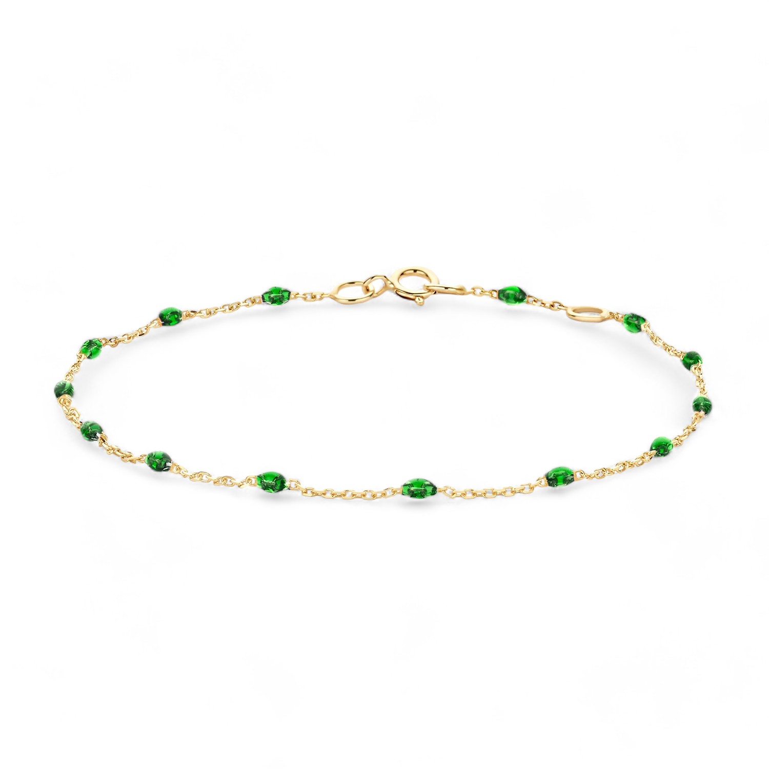 Blush Armband aus 585 Gelbgold mit grünem Kunstharz für Damen, 18 cm Armschmuck