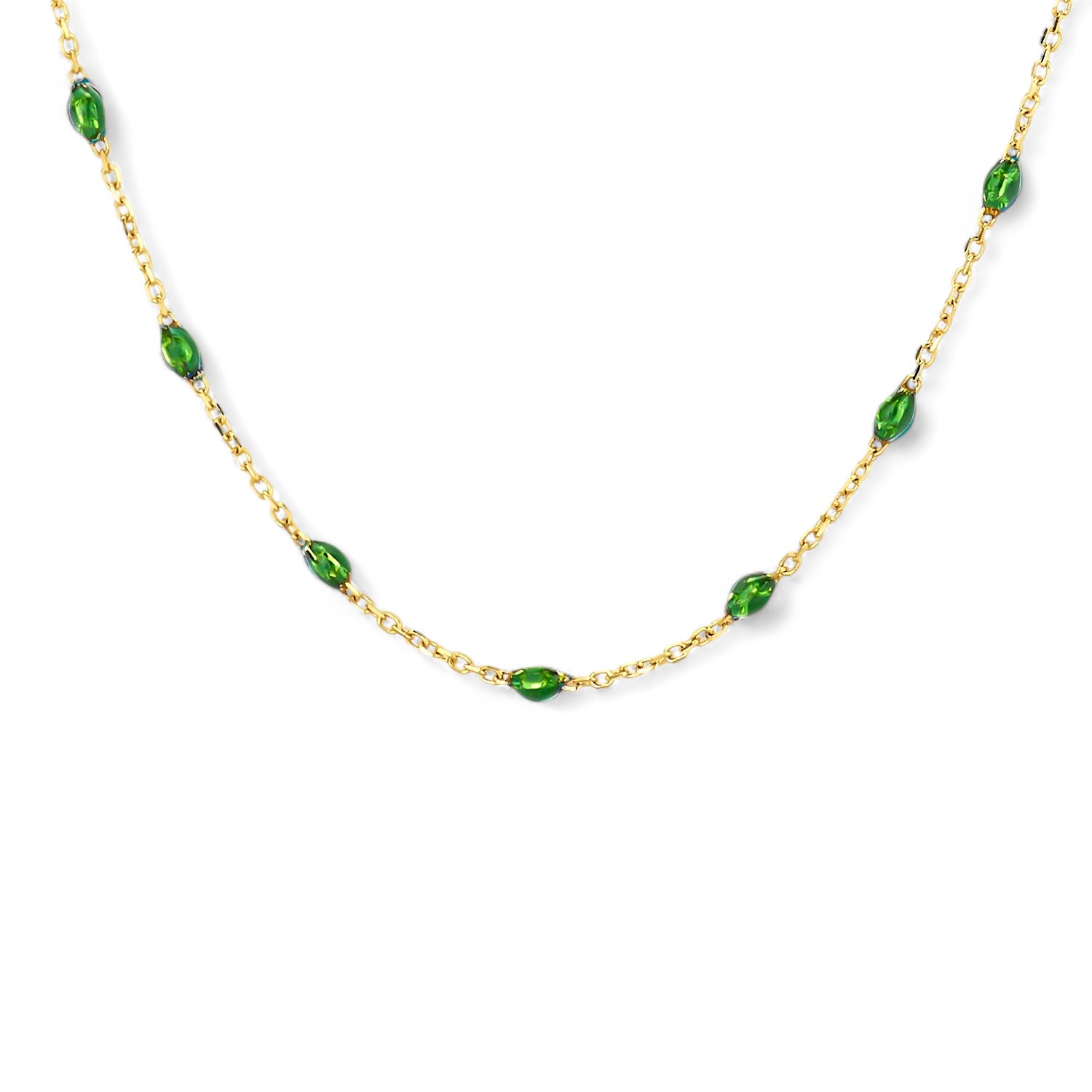 Blush Damen Kette aus 585 Gelbgold mit grünem Kunstharz, 39+3 cm, elegant und modern