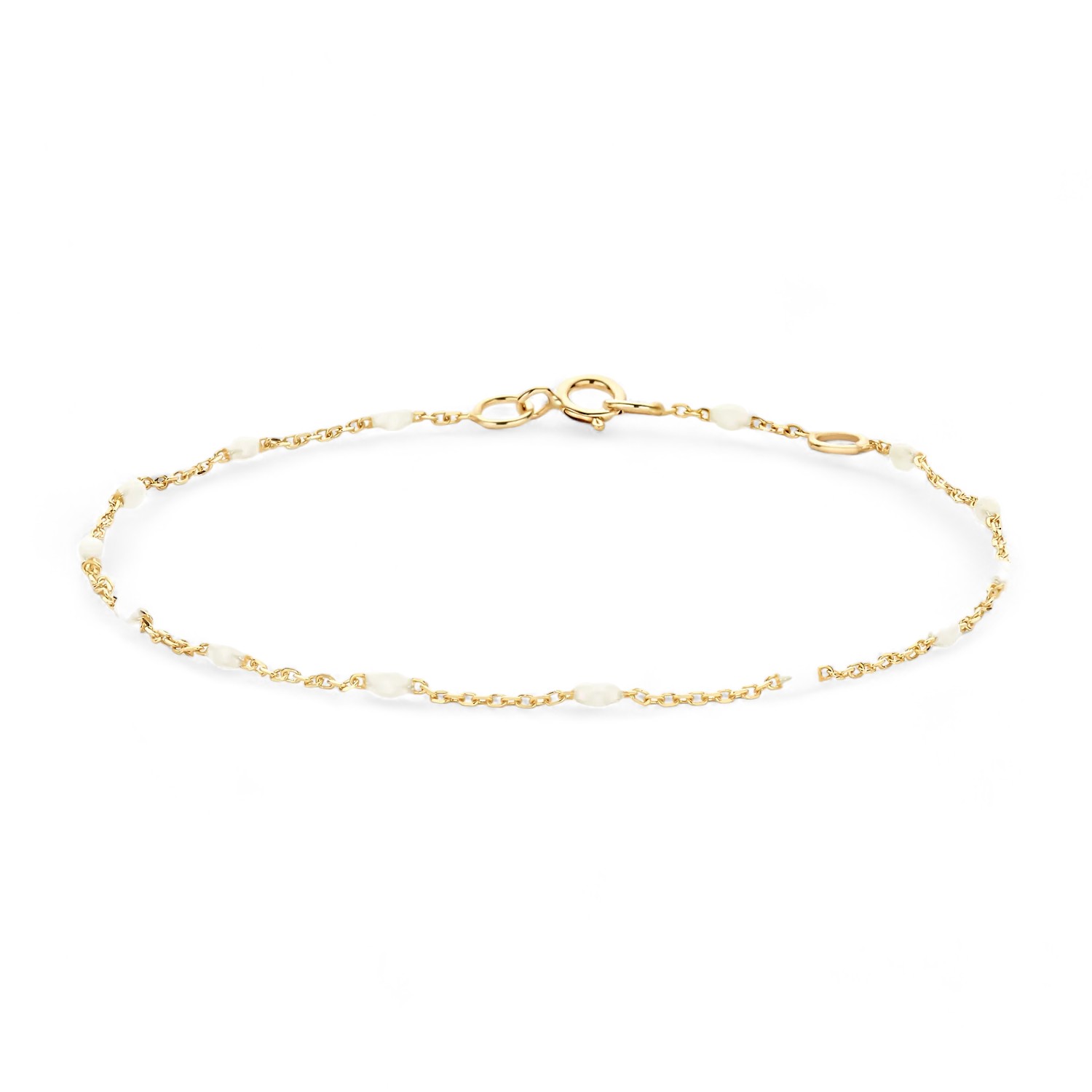 Blush Gelbgold Armband 585 mit Milch Kunstharz für Damen – 18cm Armschmuck in Gold und Weiß