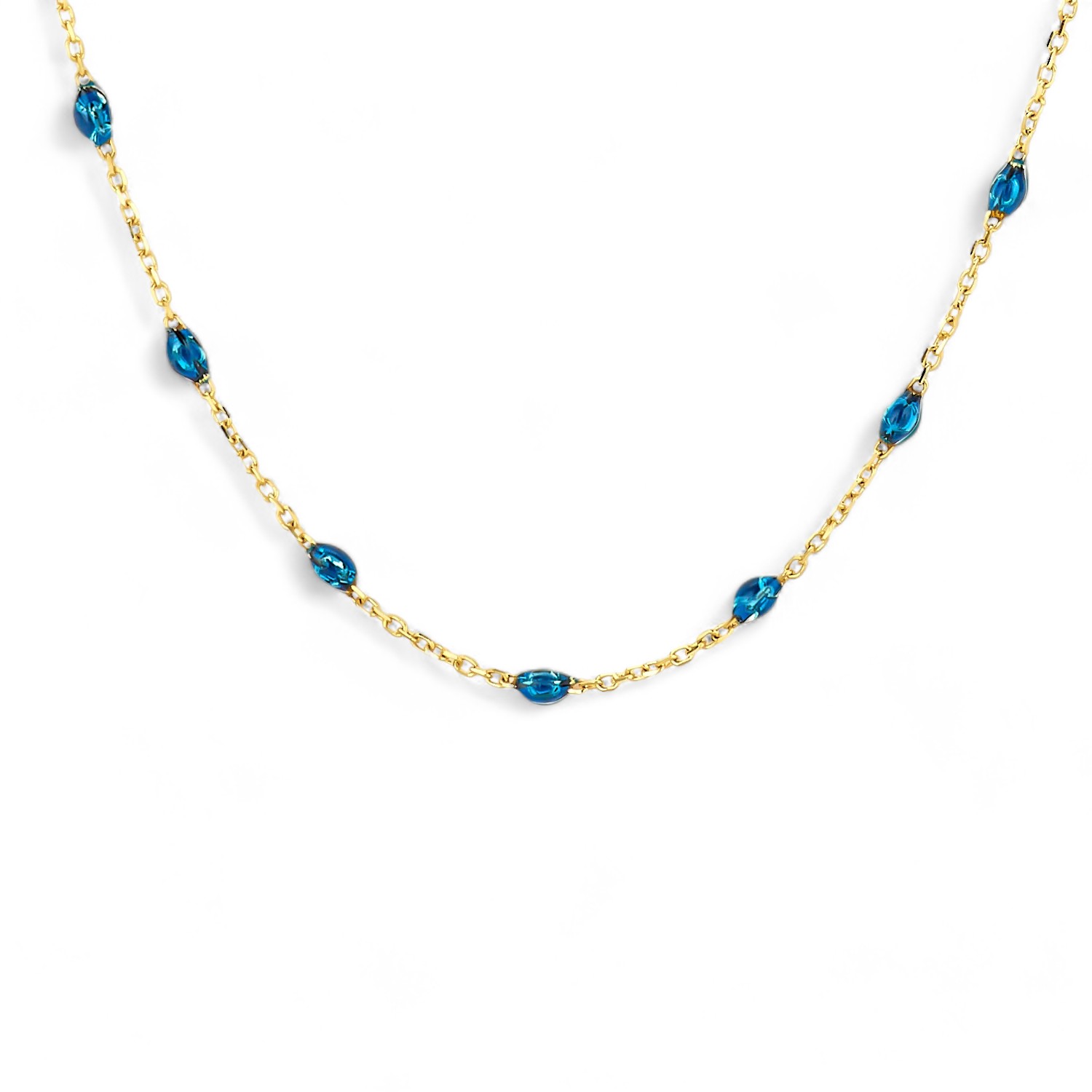 Blush Kette aus 585 Gelbgold mit blauem Kunstharz für Damen, 39+3 cm, elegantes Schmuckstück