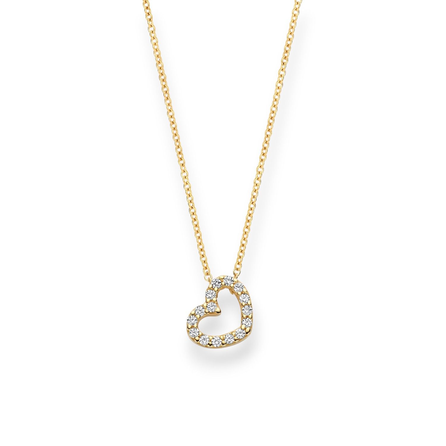 Blush Damen Kette mit Herz-Anhänger, 585 Gold goldfarben mit Zirkonia, 42 cm
