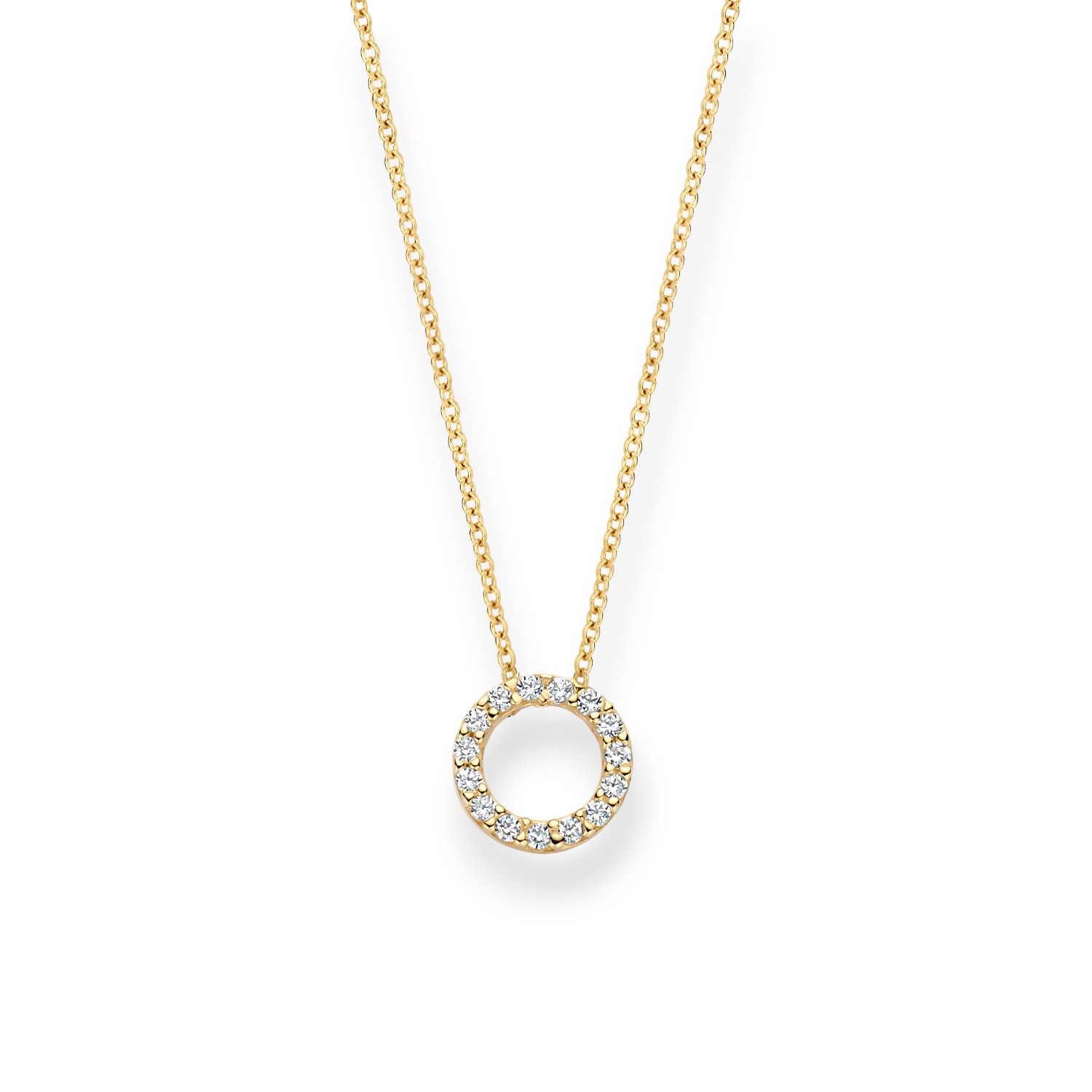 Blush Damen Kette mit goldfarbenem Kranz-Anhänger aus 585 Gold und Zirkonia, 42 cm lang