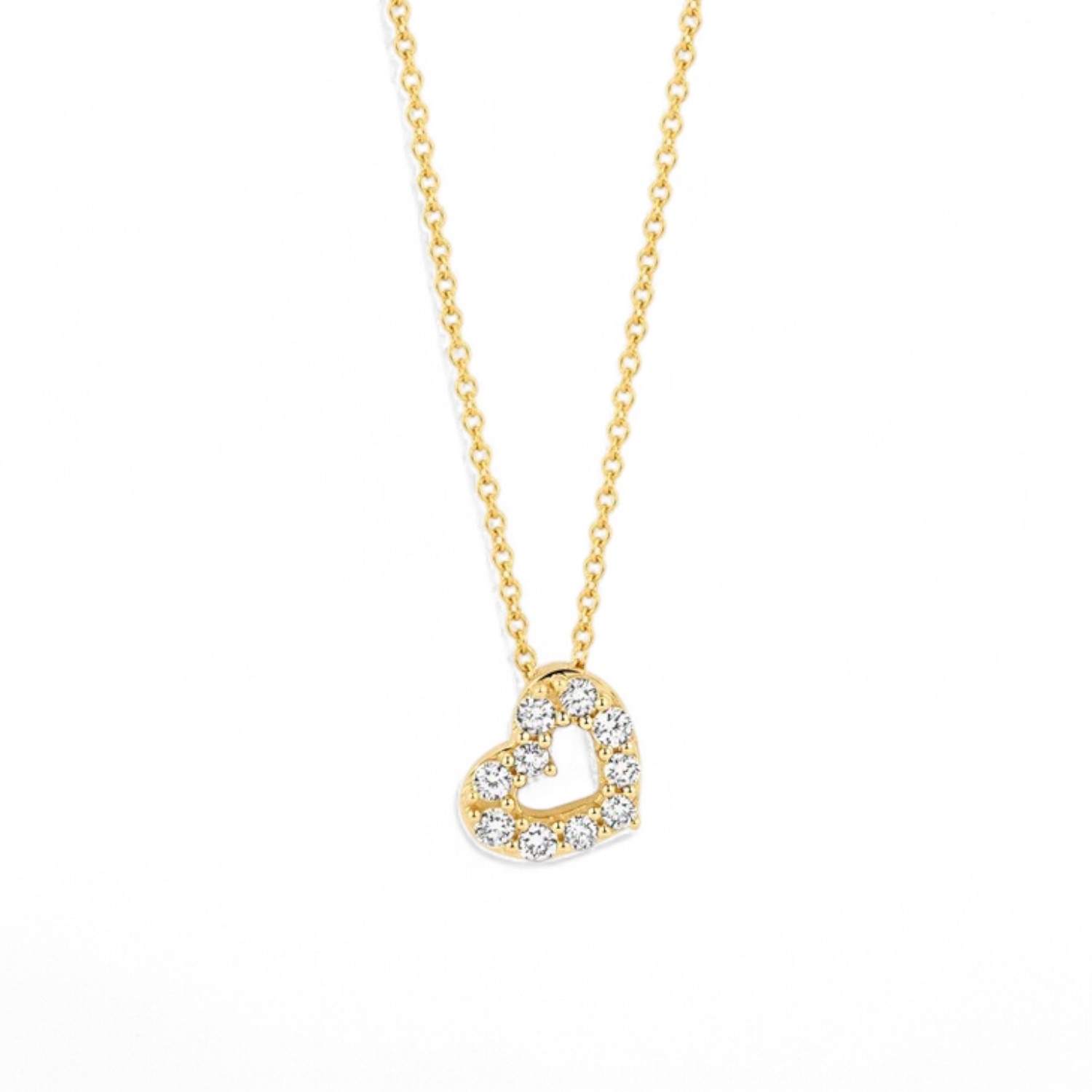 Blush Kette mit Herz aus 585 Gold, 10 Labor Diamanten, 0,14ct, 42cm, Damen Schmuck in Goldfarben