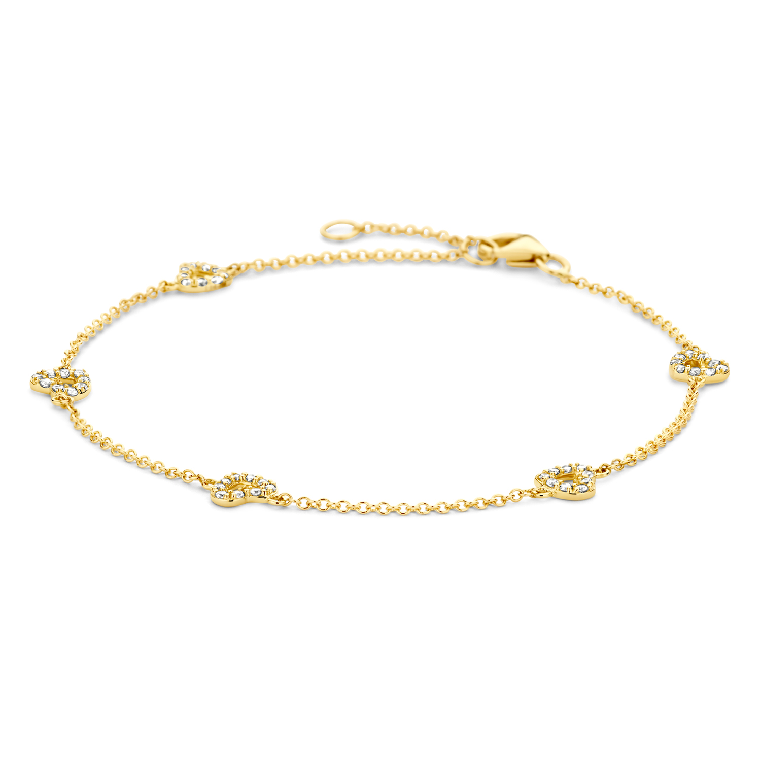 Blush Armband mit Herzen aus 585 Gelbgold und Zirkonia für Damen, 16,5/18 cm, goldfarben