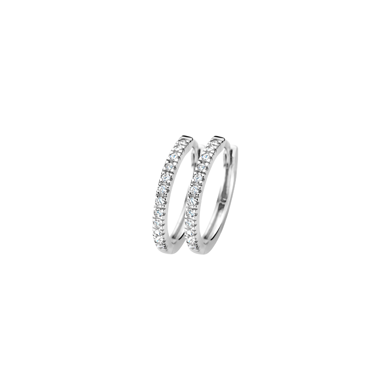 Blush Creolen aus 585 Weißgold mit Zirkonia für Damen, Ø 14mm, silberfarbener Ohrschmuck