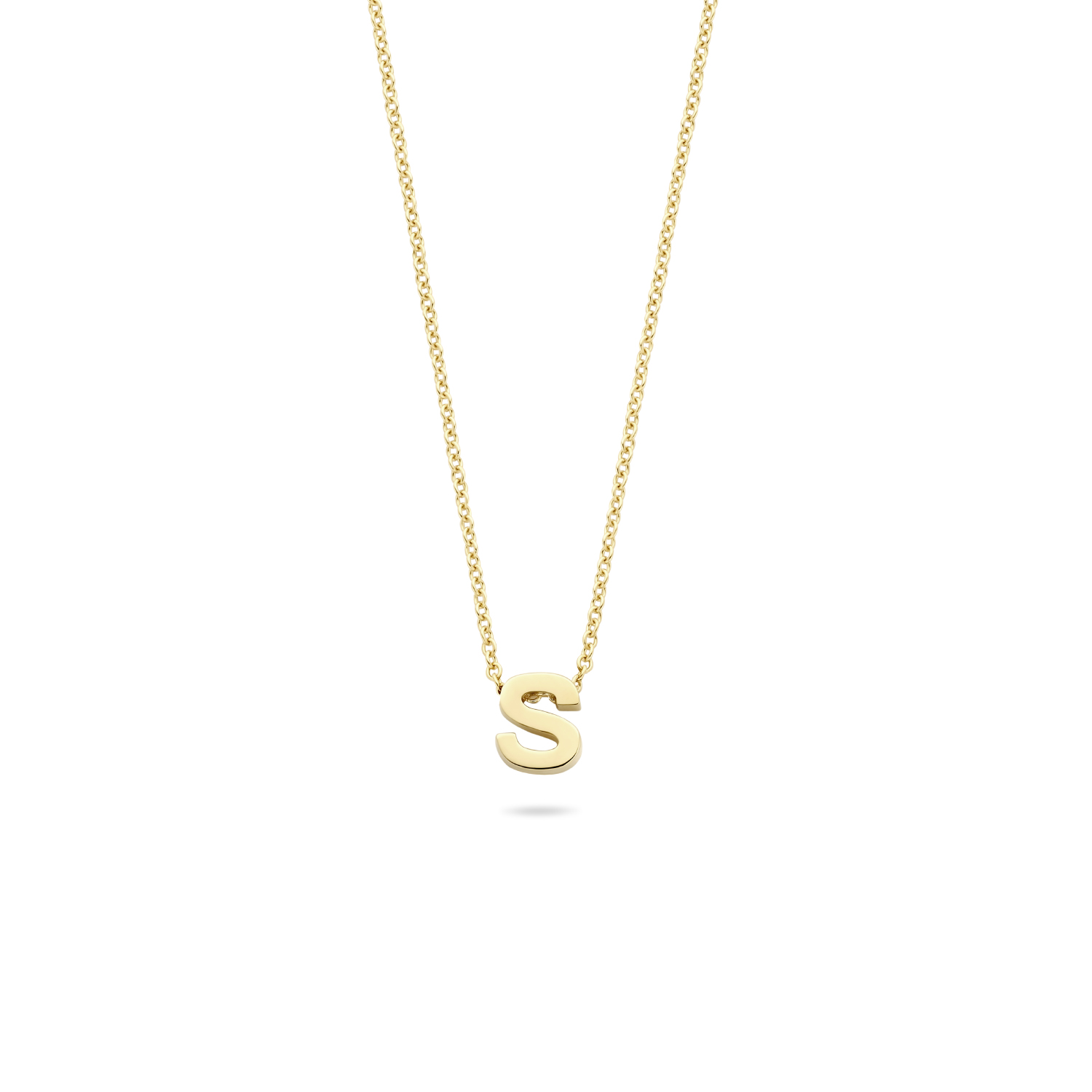 Blush Damen Kette mit goldfarbenem 585er Gold Anhänger Buchstabe S, 42 cm lang, elegant und stilvoll