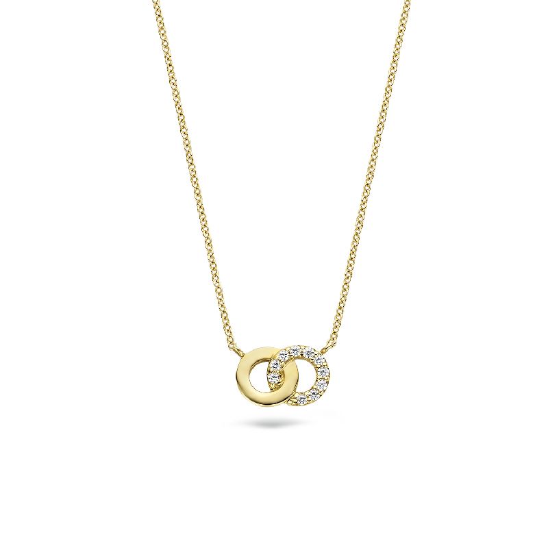 Blush Damen Kette mit zwei verbundenen Ringen aus 585 Gold und Zirkonia, 42 cm lang, goldfarben