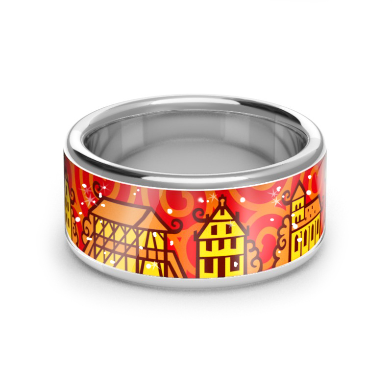 Zebra Stadtring Rheine für Damen, 925 Silber, rot, Ringgröße 54