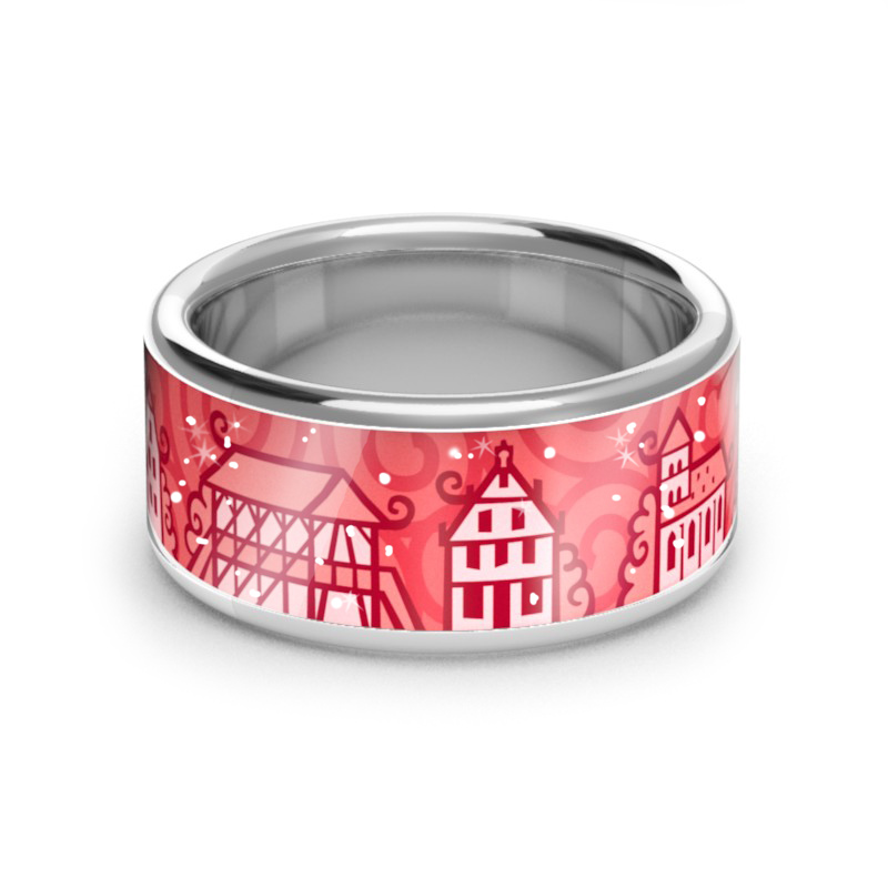 Zebra Stadtring Rheine für Damen, 925 Silber, Ringgröße 54, rot-rosé