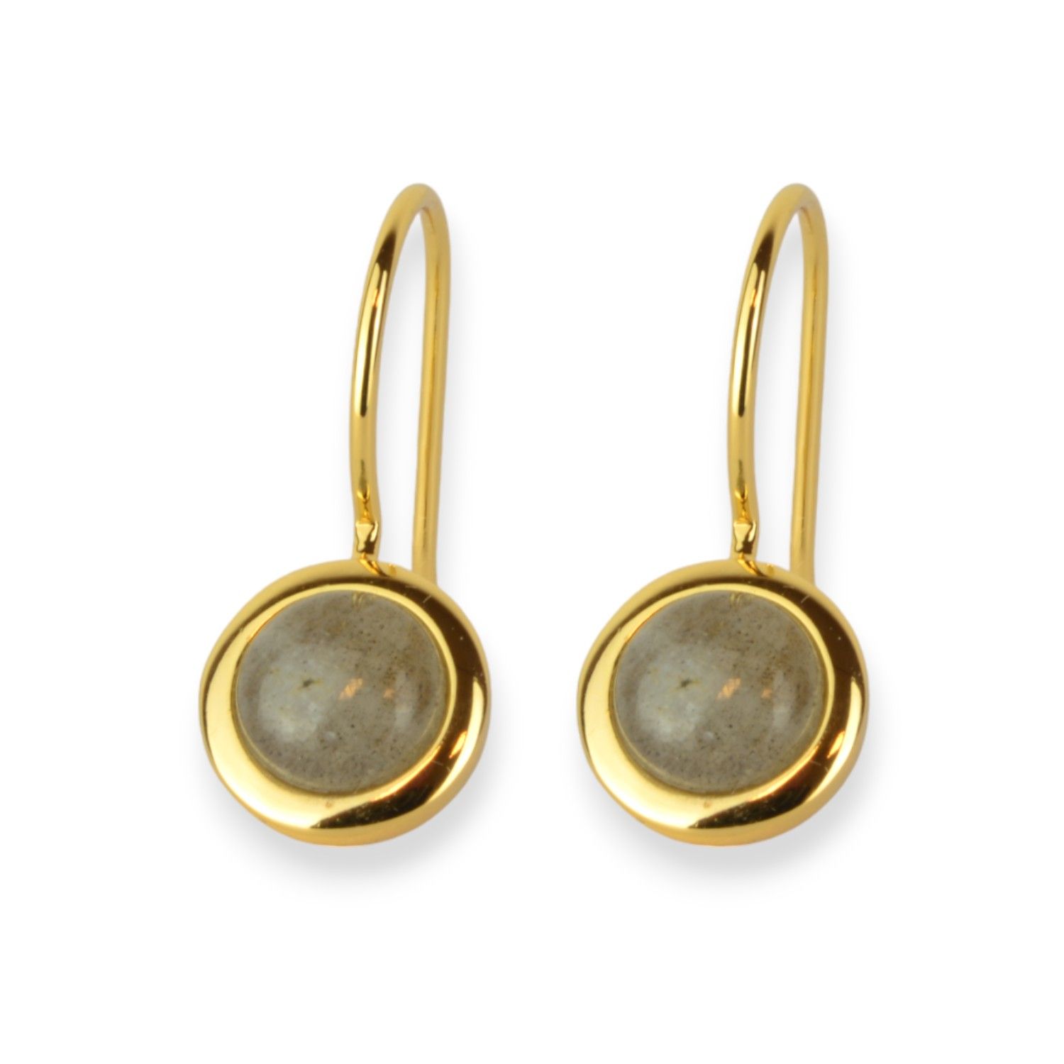 Schmidt Ohrhänger Damen aus 925 Silber vergoldet mit Labradorit, Ø 10,5mm, goldfarben-grau