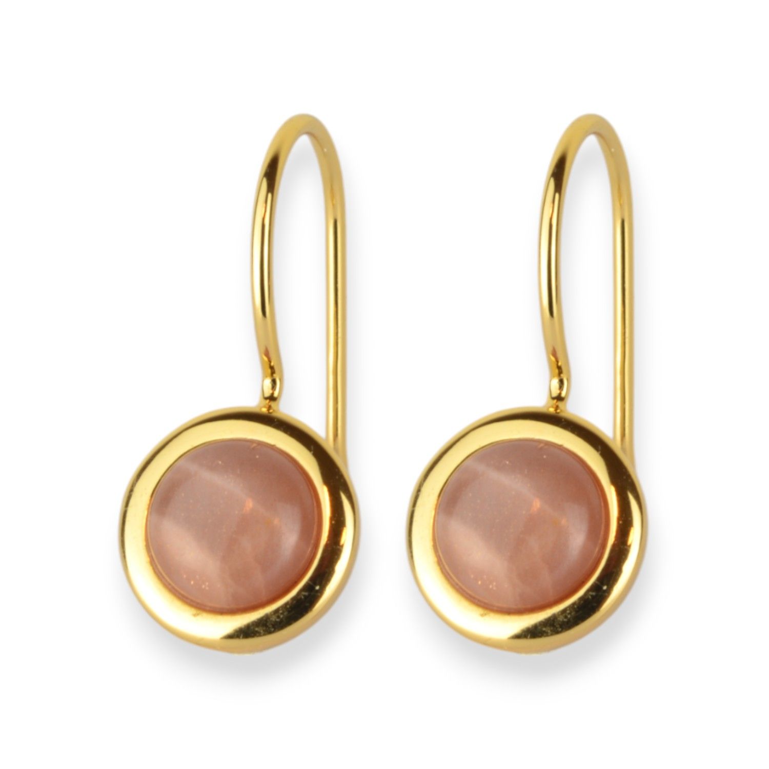 Schmidt Ohrhänger aus 925 Silber vergoldet mit peach Mondstein für Damen, Ø 10,5mm, goldfarben-orange
