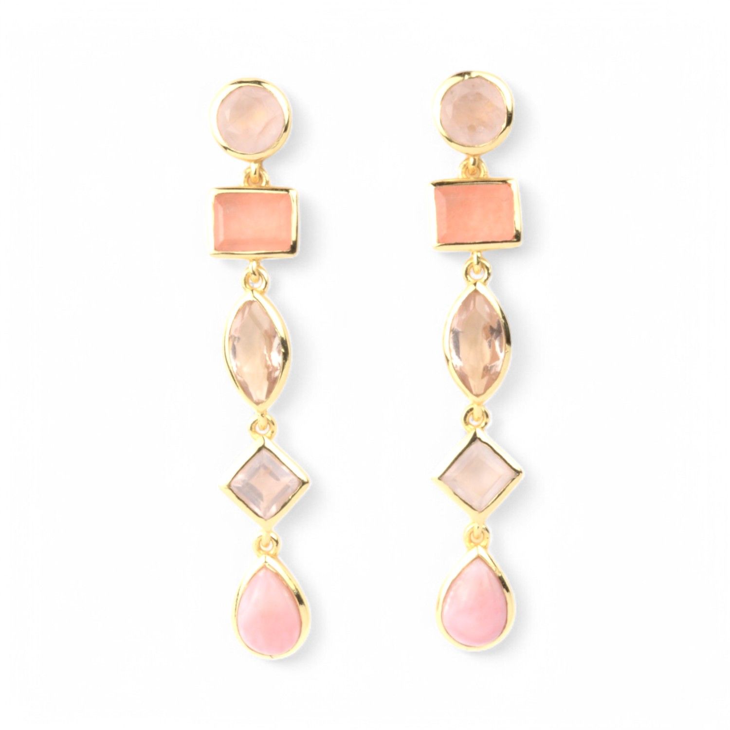 Schmidt Ohrhänger Damen aus 925 vergoldetem Silber mit Rosenquarz und Opal in Gold und Rosa
