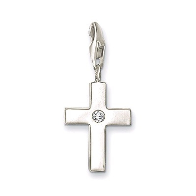 Thomas Sabo Charm-Anhänger Kreuz aus Silber mit Zirkonia für Damen, 12x27 mm, silberfarben