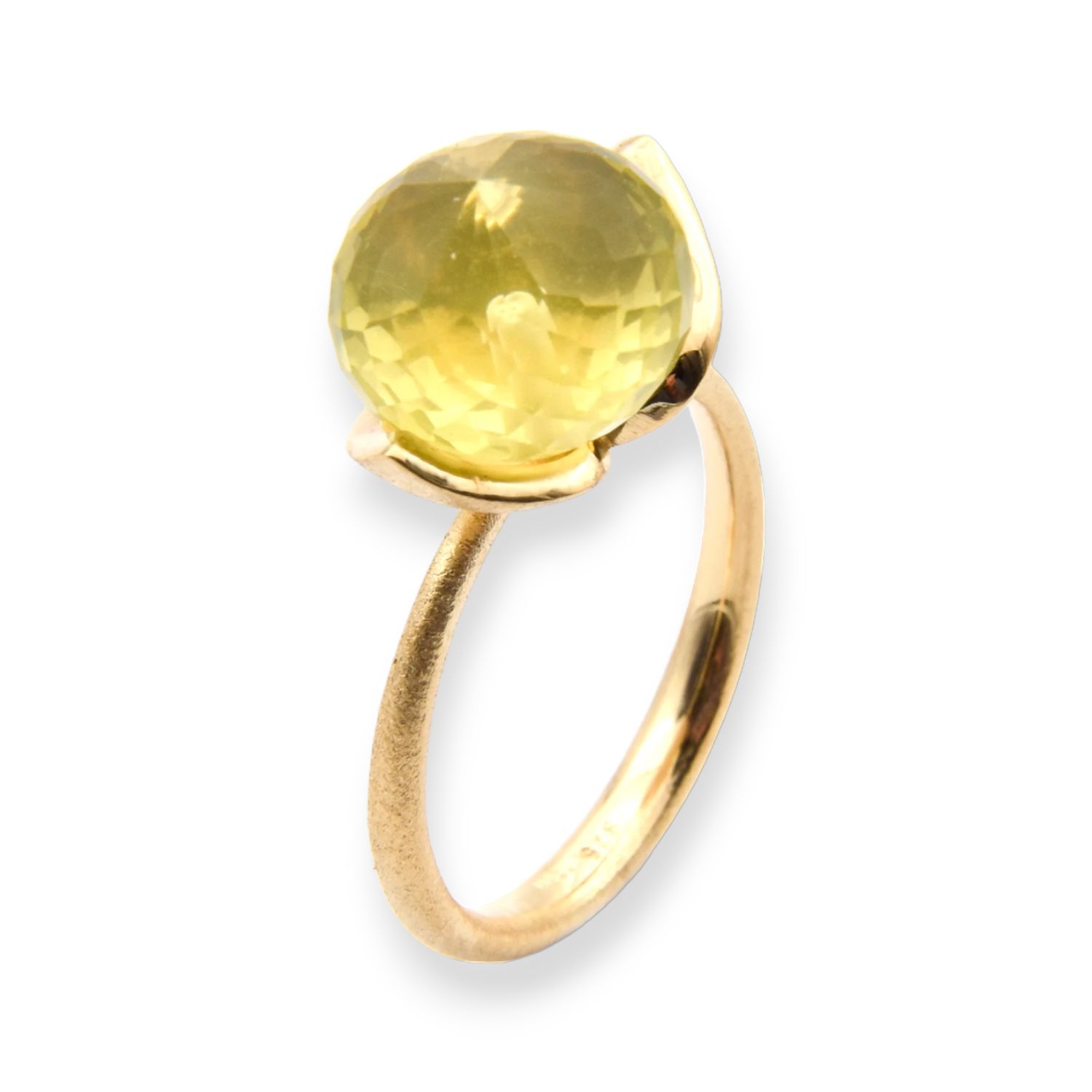 Damenring von noën in Gold mit mattiertem Lemonquarz, 11mm breit, Größe 56, 925 Silber vergoldet