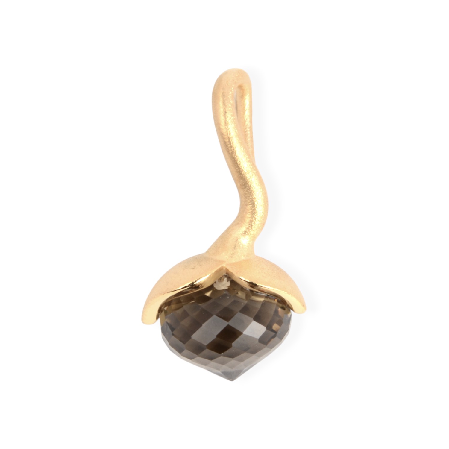 Damen Anhänger von noën mit mattiertem Rauchquarz, 30mm, vergoldetes Silber 925, gold-braun