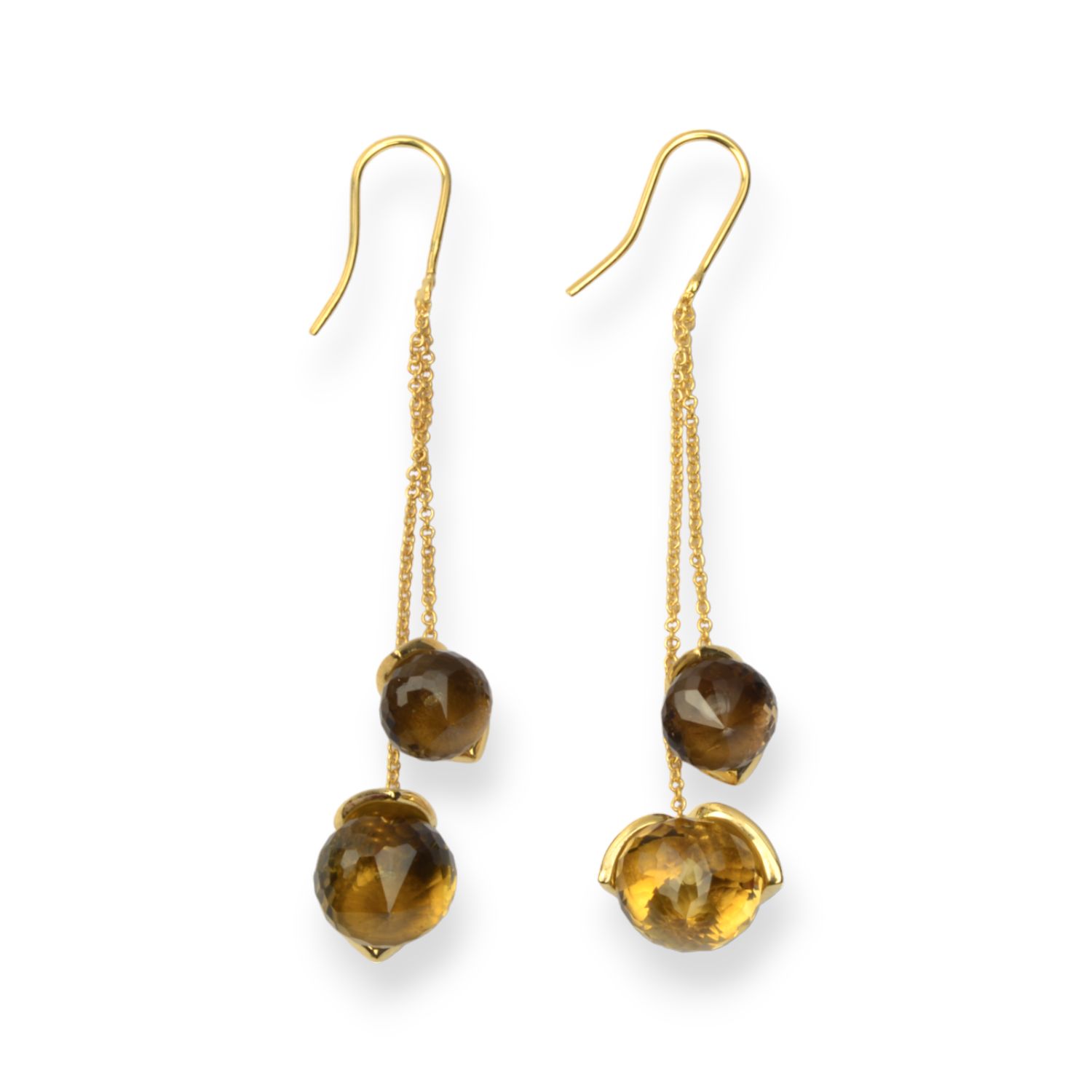 noën Ohrhänger mit Rauchquarz und Champagnequarz, 7cm, vergoldetes Silber 925, gold-braun für Damen