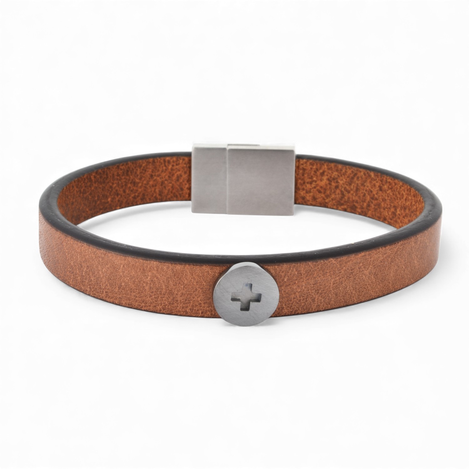 Lederarmband mit Kreuz für Herren von noën, 925 Silber, braun-schwarz, 21 cm, stilvoller Armschmuck