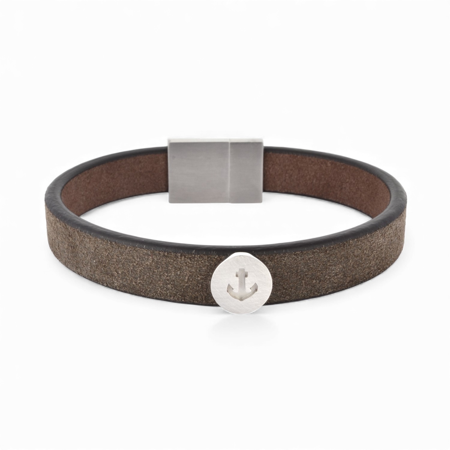 Lederarmband mit Anker für Herren von noën, 925 Silber, braun, 21 cm lang, stilvolles Schmuckstück