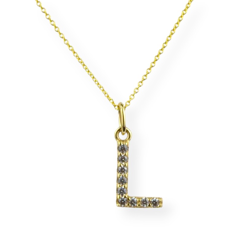 Schmidt Buchstaben Kette L für Damen, 375 Gold, 45cm, goldfarben mit Zirkonia, elegantes Schmuckstück